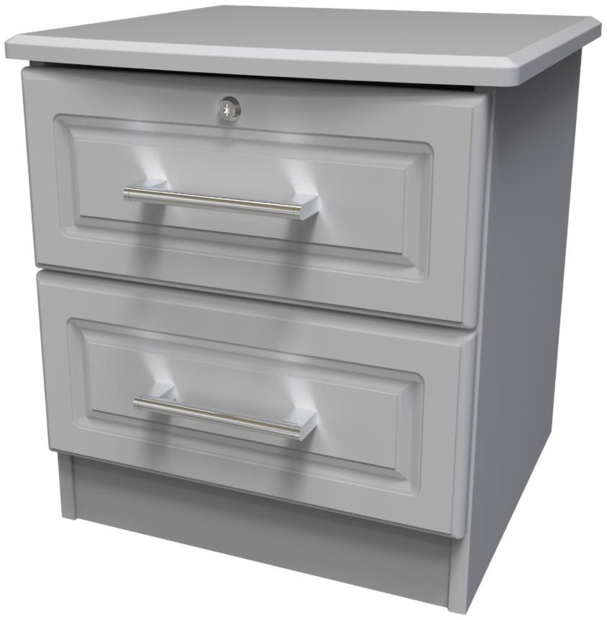 Product photograph of Gina Grey 2 Drawer Bedside Cabinet With Lock from Choice Furniture Superstore.