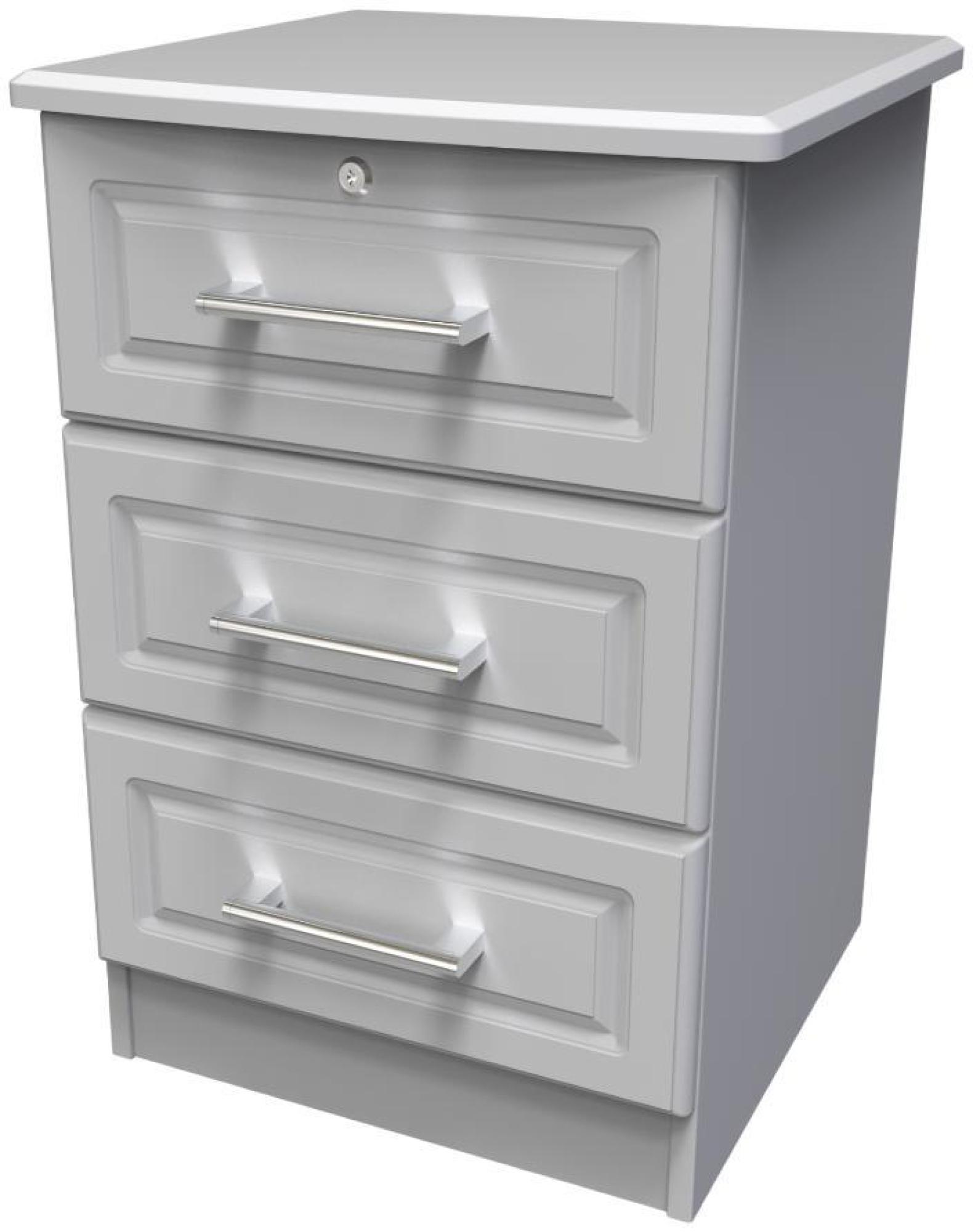 Product photograph of Gina Grey 3 Drawer Bedside Cabinet With Lock from Choice Furniture Superstore.