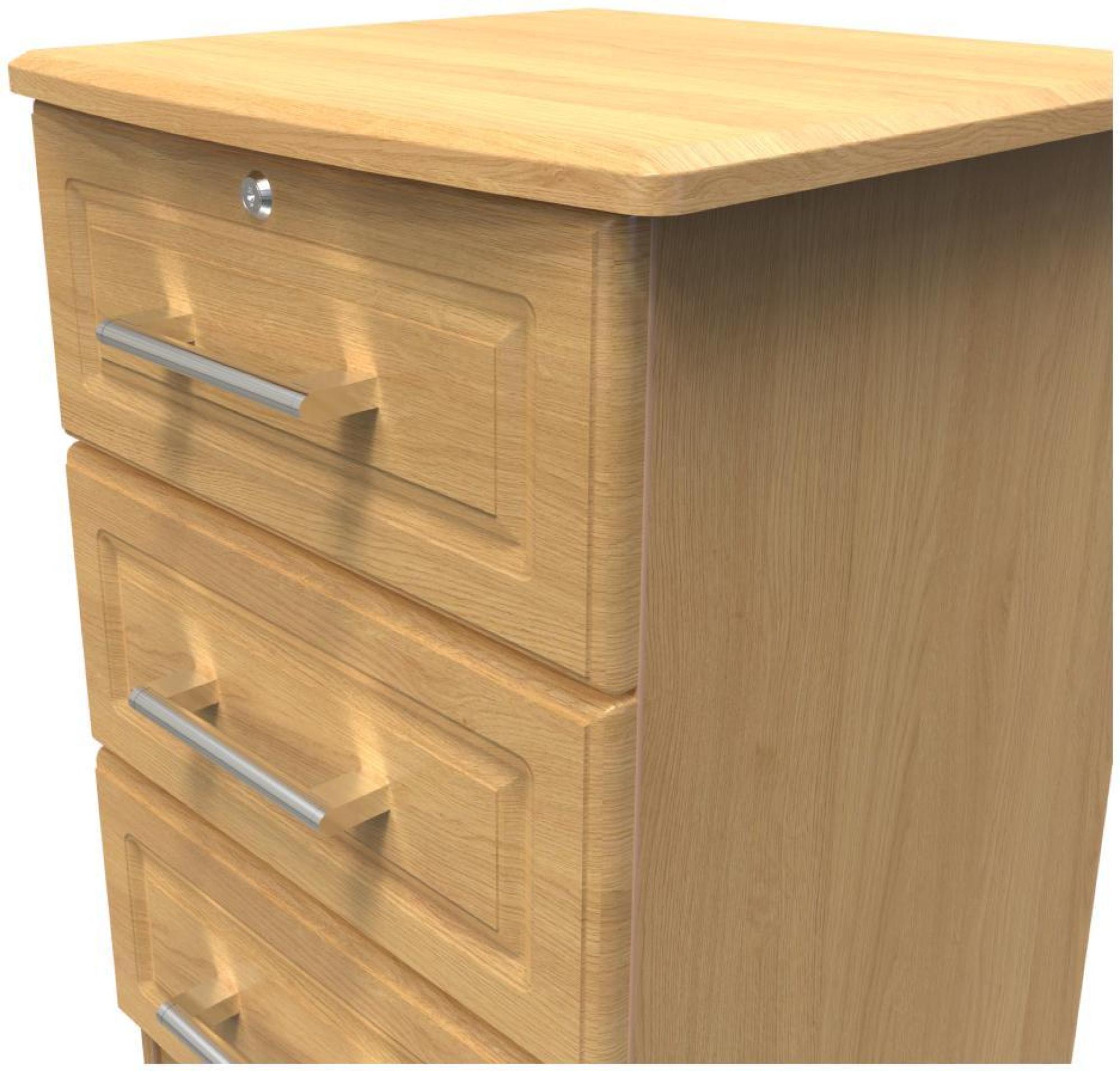 Product photograph of Gina Oak Effect 3 Drawer Bedside Cabinet With Lock from Choice Furniture Superstore.