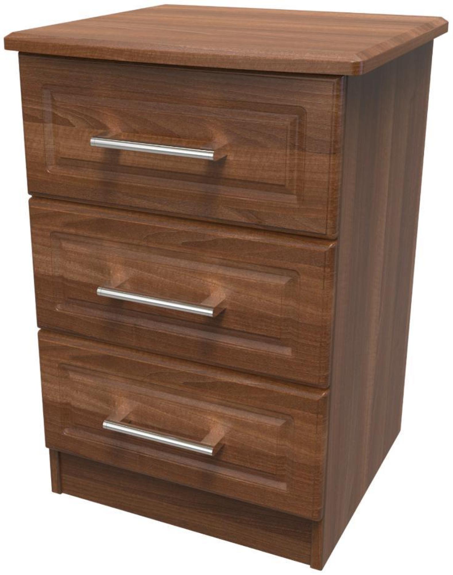 Product photograph of Gina Walnut Effect 3 Drawer Beside Cabinet from Choice Furniture Superstore.