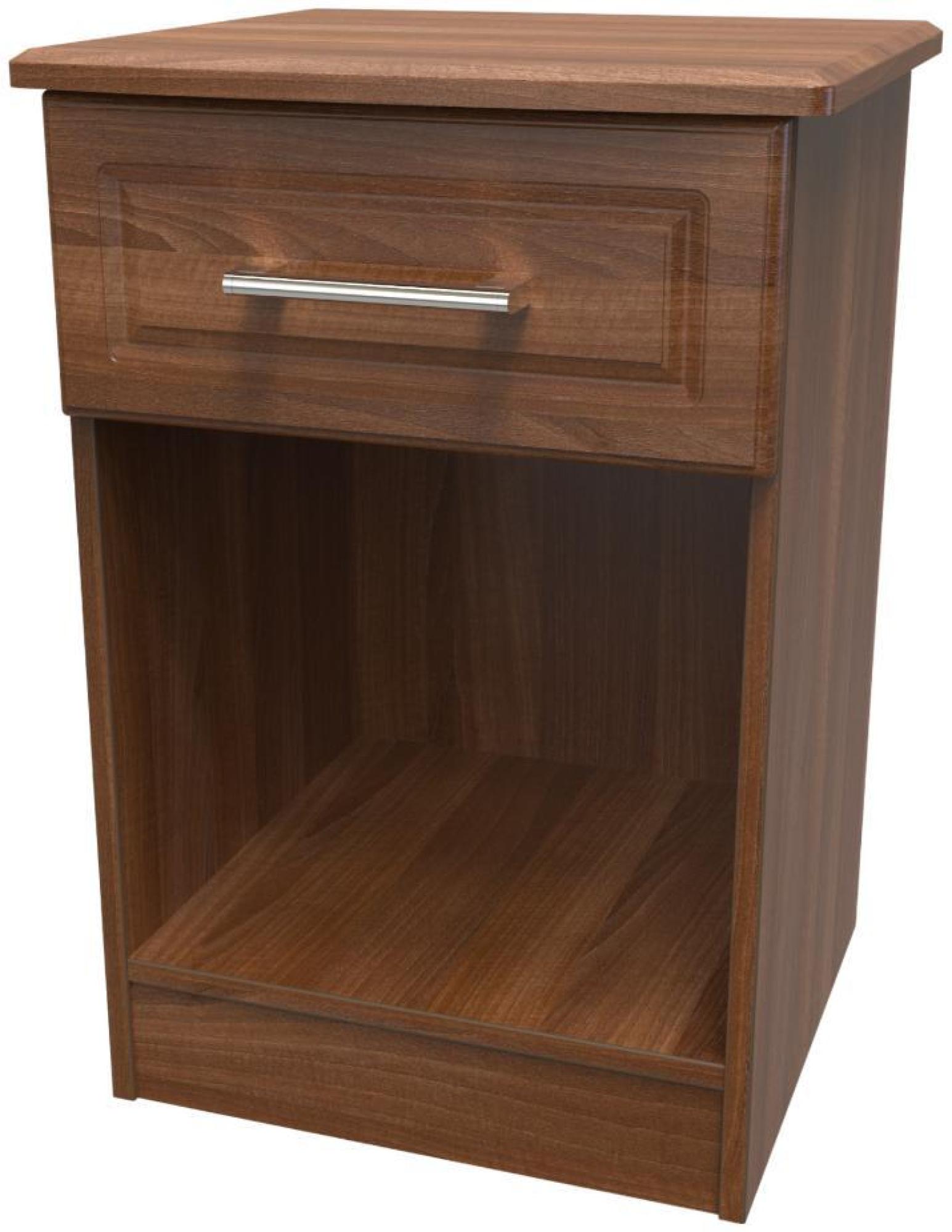 Product photograph of Gina Walnut Effect 1 Drawer Bedside Cabinet from Choice Furniture Superstore.