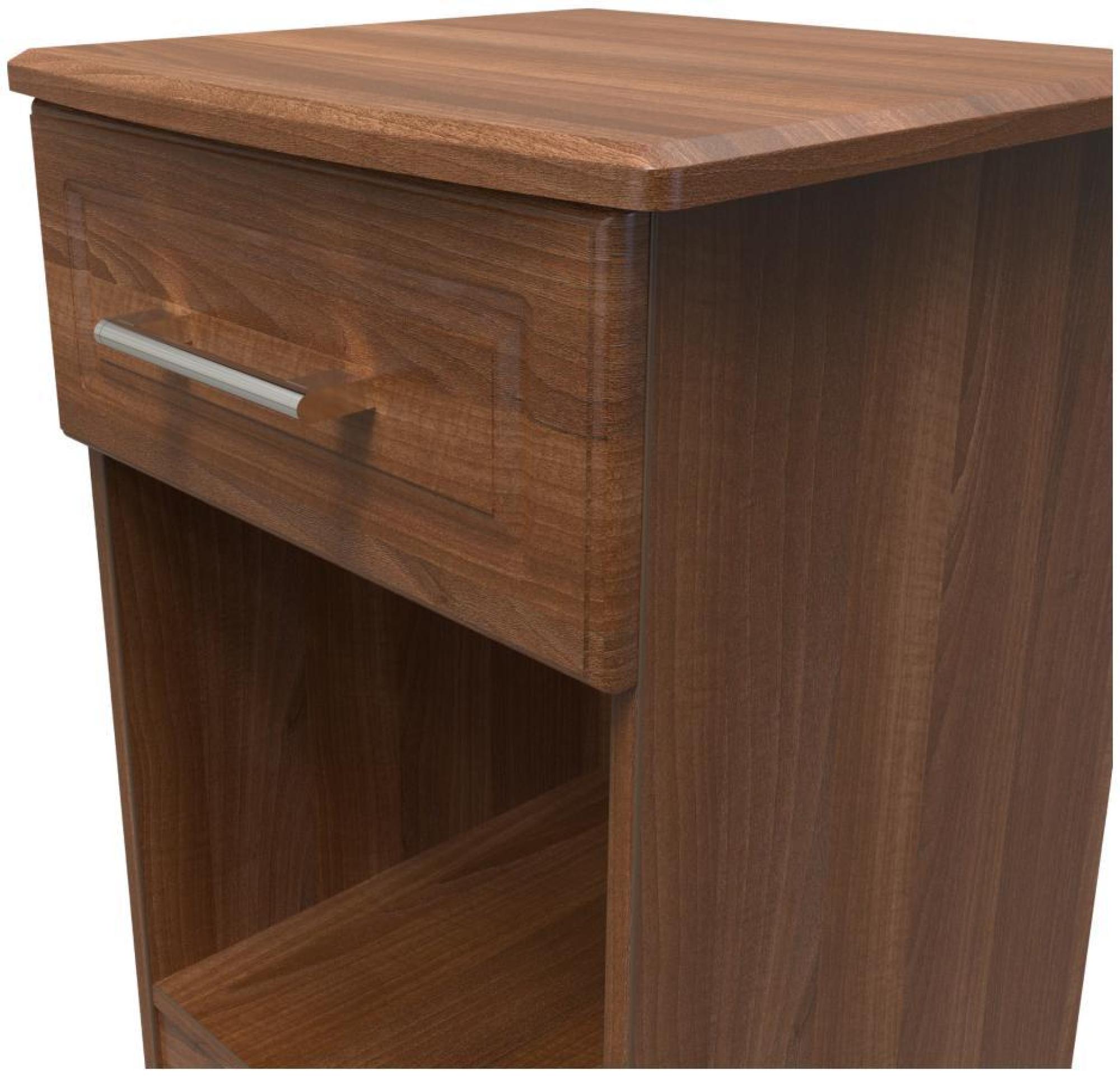 Product photograph of Gina Walnut Effect 1 Drawer Bedside Cabinet from Choice Furniture Superstore.