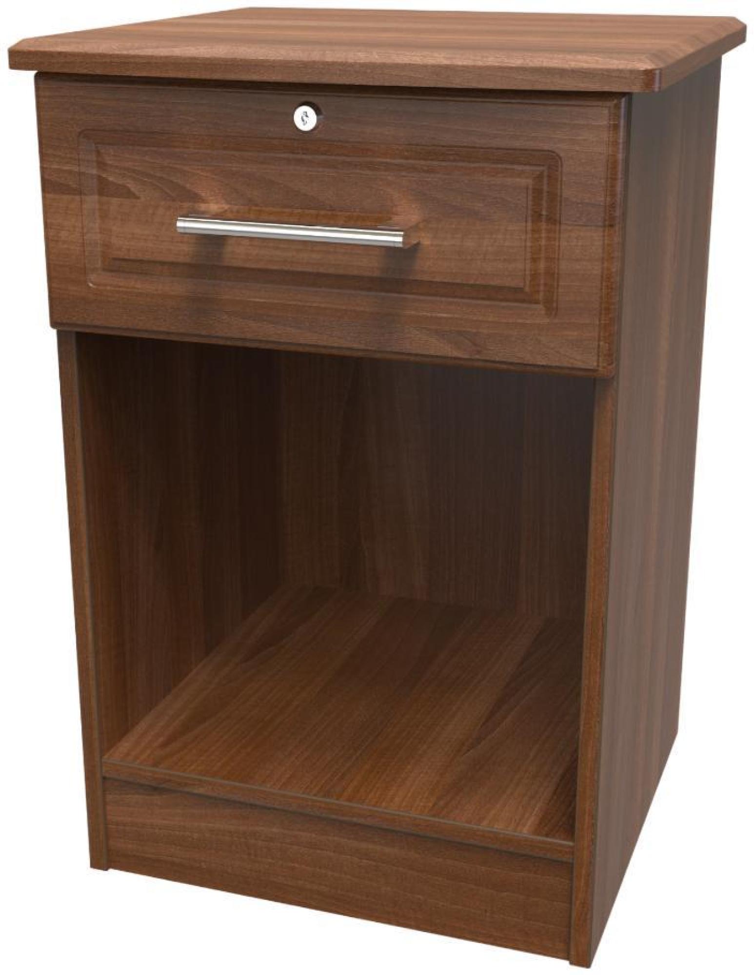 Product photograph of Gina Walnut Effect 1 Drawer Bedside Table With Lock from Choice Furniture Superstore.