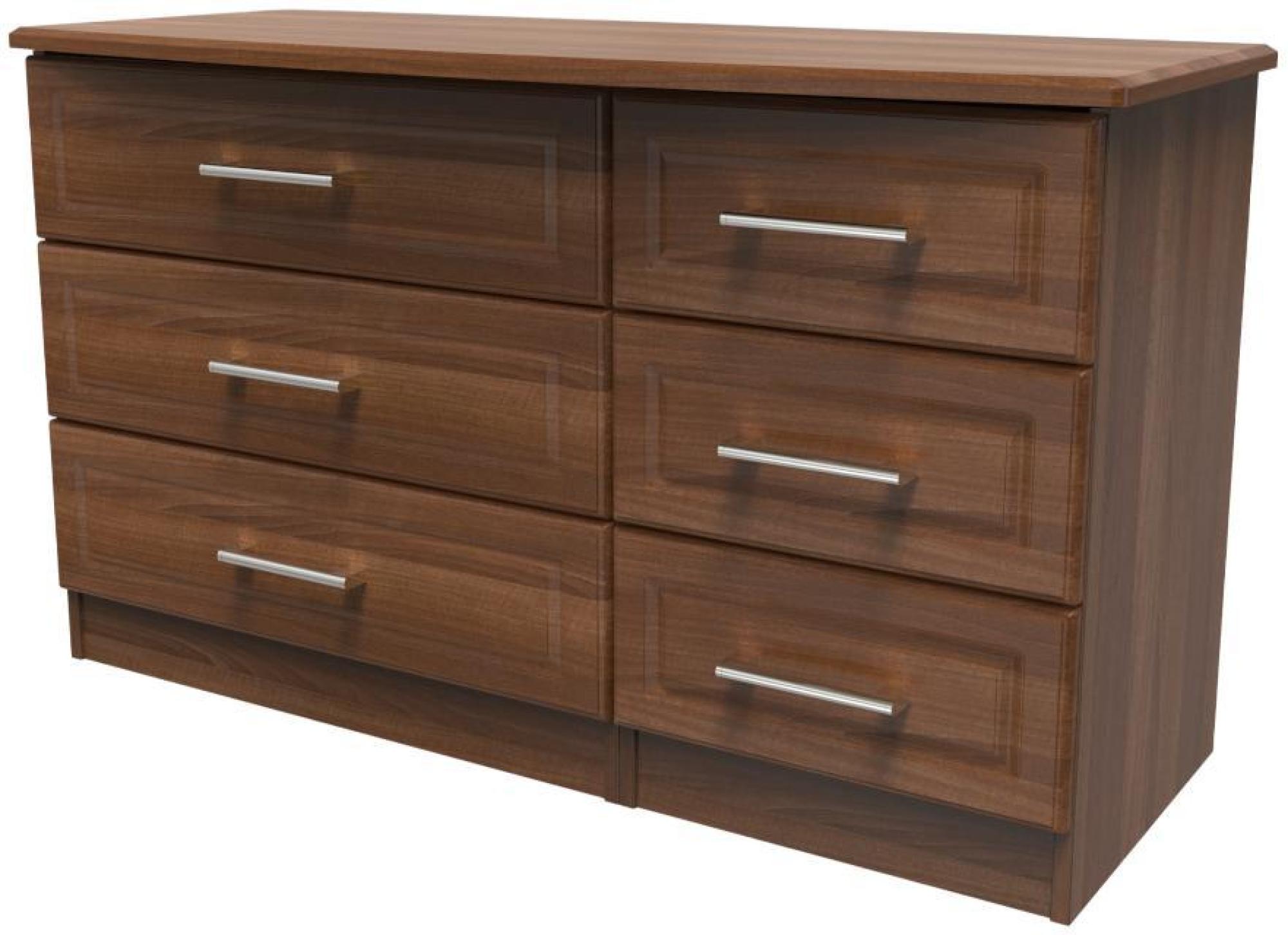 Product photograph of Gina Walnut Effect 6 Drawer Midi Dresser from Choice Furniture Superstore.