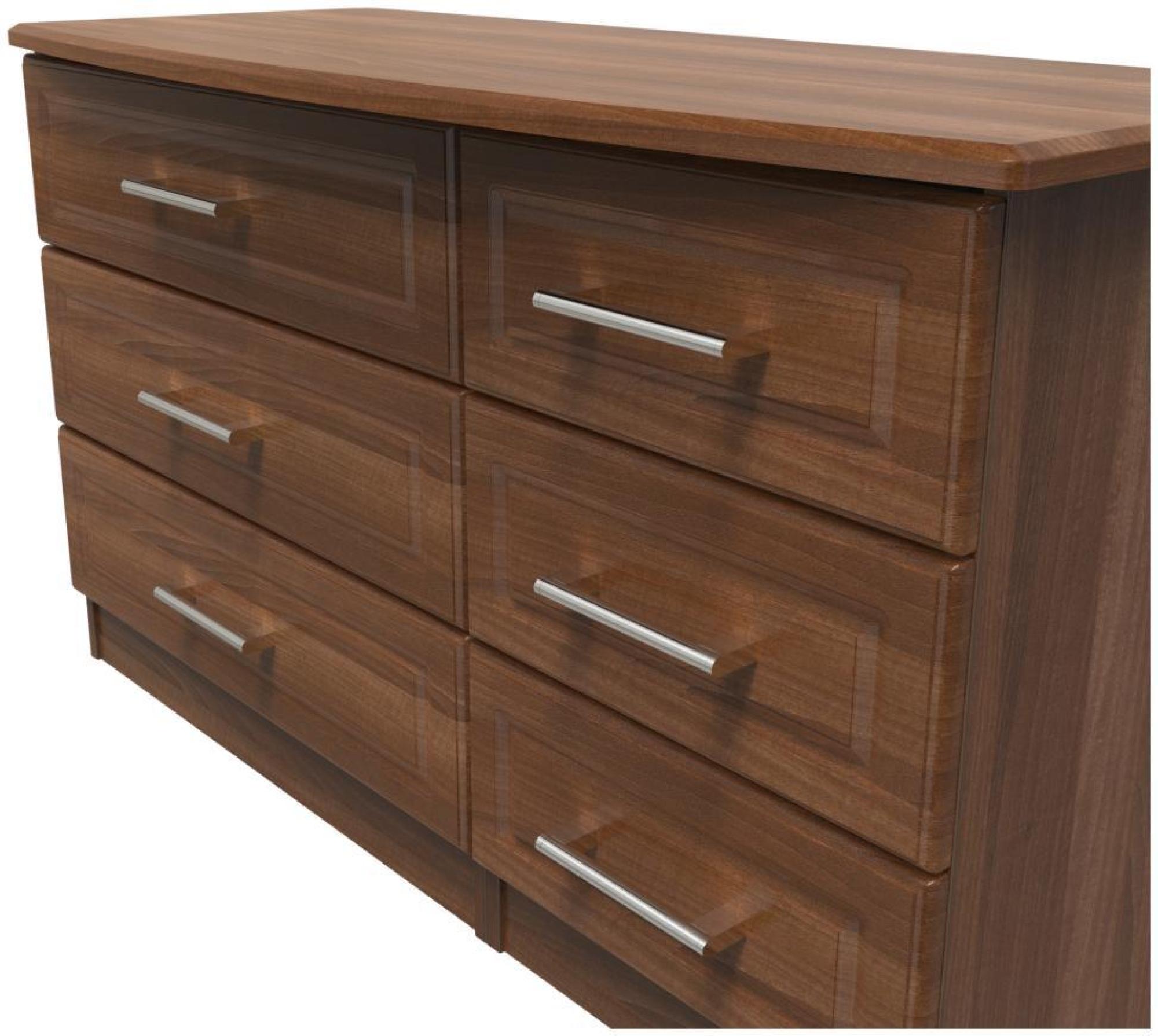 Product photograph of Gina Walnut Effect 6 Drawer Midi Dresser from Choice Furniture Superstore.