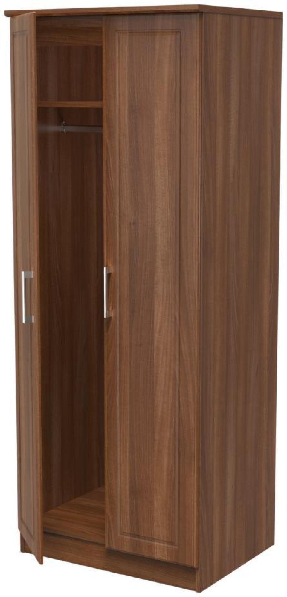 Product photograph of Gina Walnut Effect 2 Door Plain Tall Wardrobe from Choice Furniture Superstore.