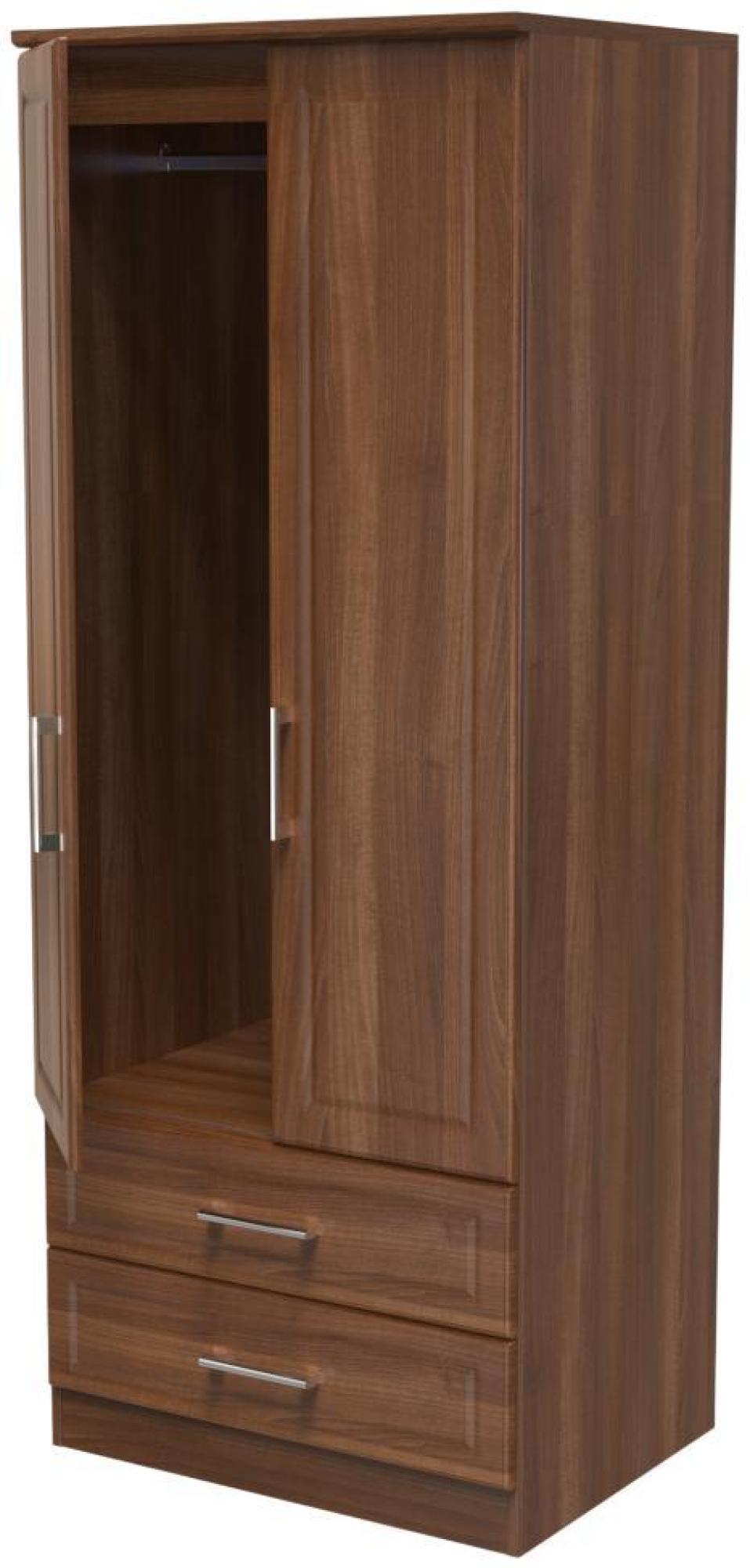 Product photograph of Gina Walnut Effect 2 Door 2 Drawer Double Wardrobe from Choice Furniture Superstore.