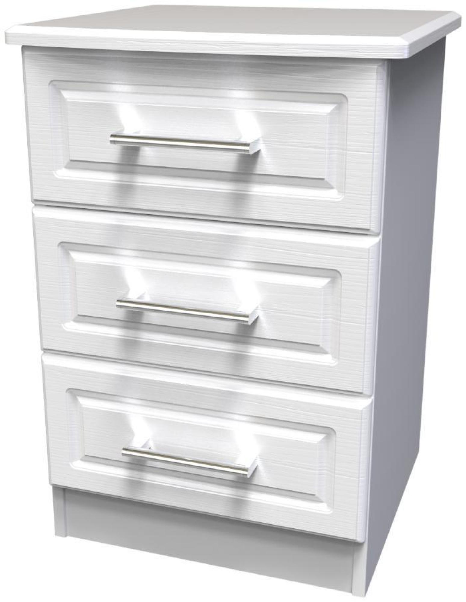 Product photograph of Gina White 3 Drawer Beside Cabinet from Choice Furniture Superstore.