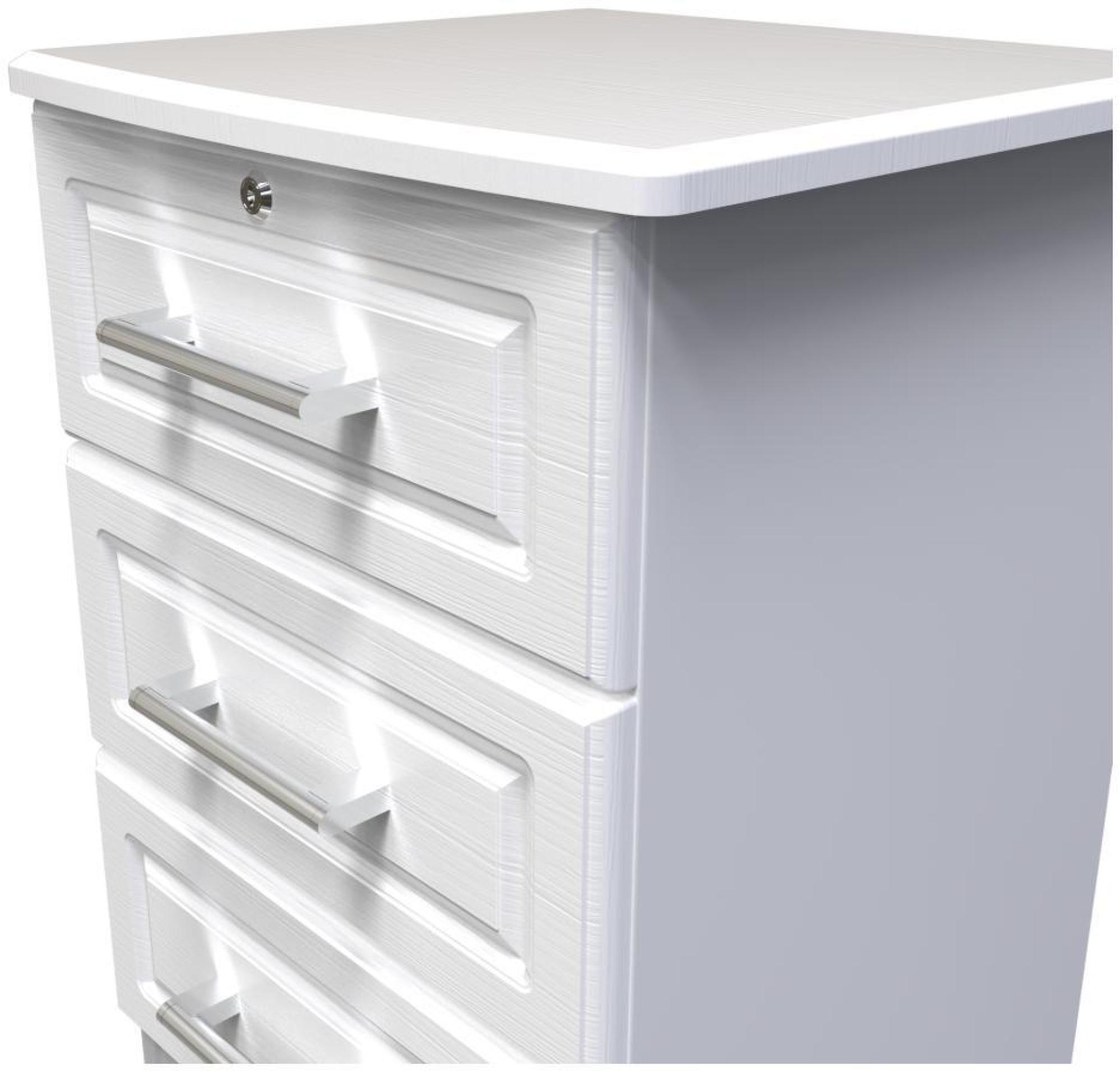 Product photograph of Gina White 3 Drawer Bedside Cabinet With Lock from Choice Furniture Superstore.