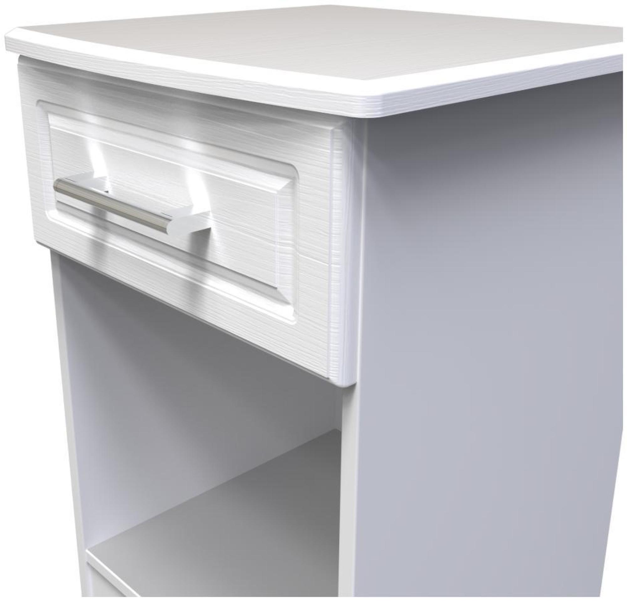 Product photograph of Gina White 1 Drawer Bedside Cabinet from Choice Furniture Superstore.