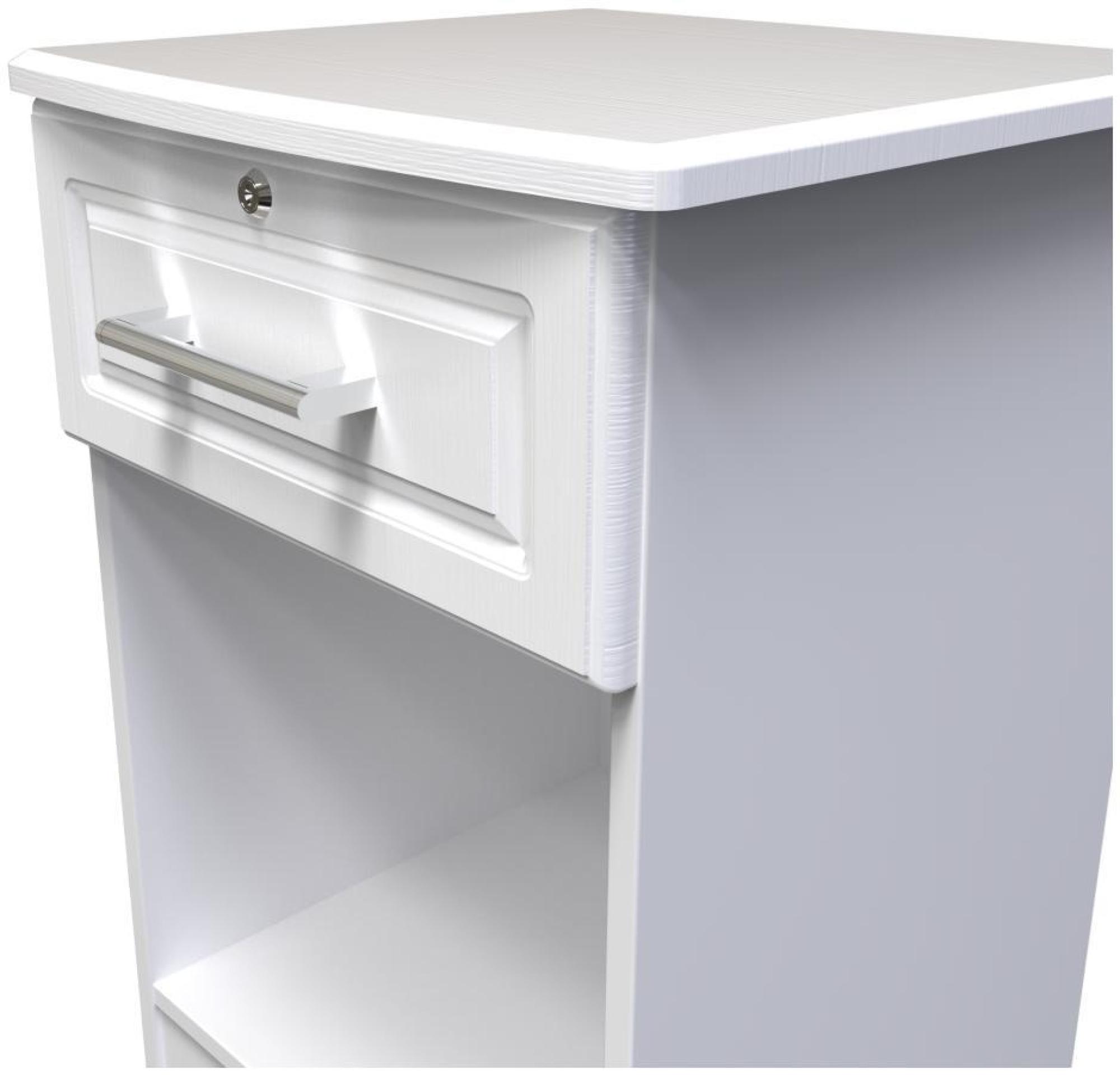 Product photograph of Gina White 1 Drawer Bedside Table With Lock from Choice Furniture Superstore.