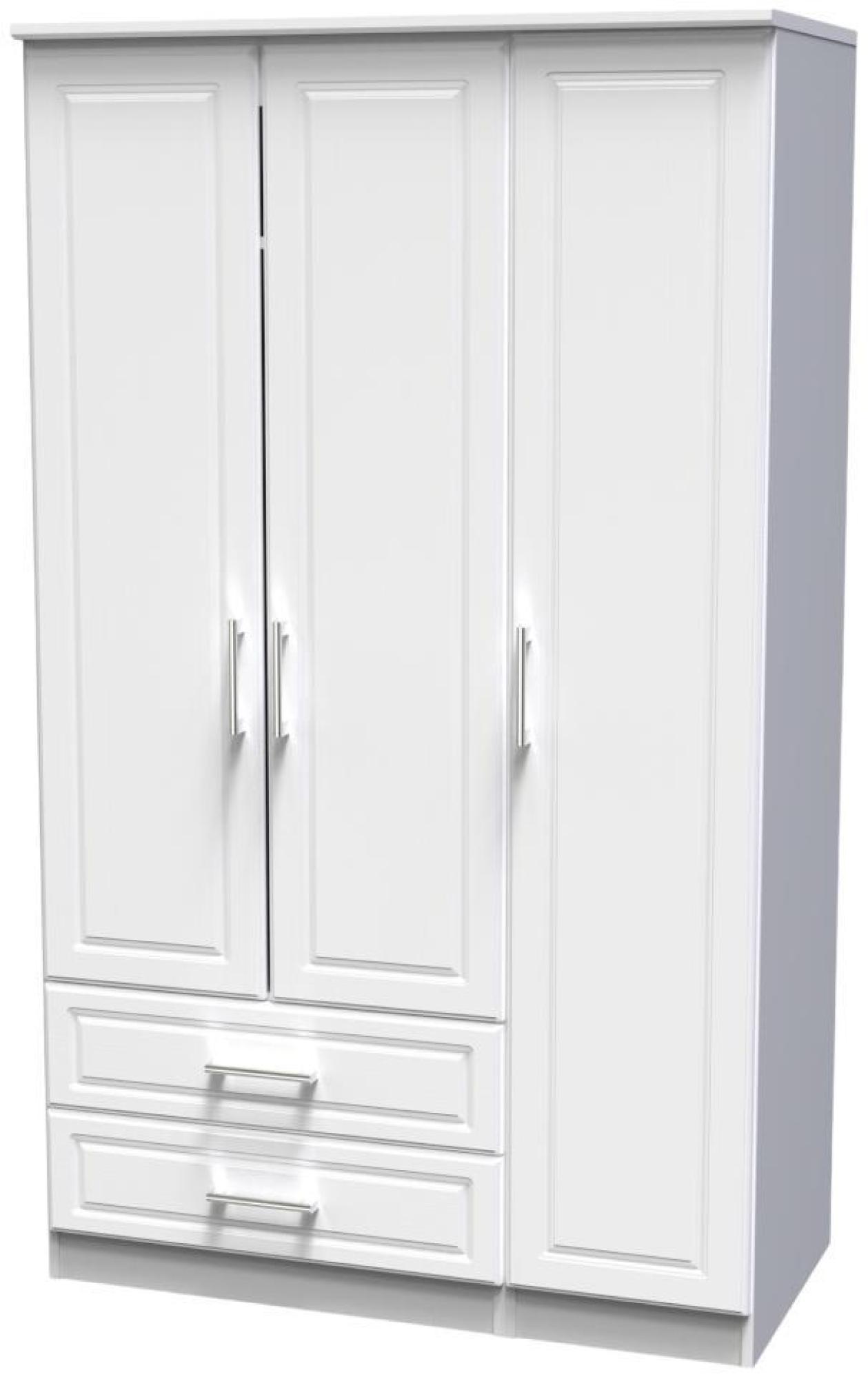 Product photograph of Gina White 3 Door Triple Wardrobe - Lhf 2 Drawers from Choice Furniture Superstore.