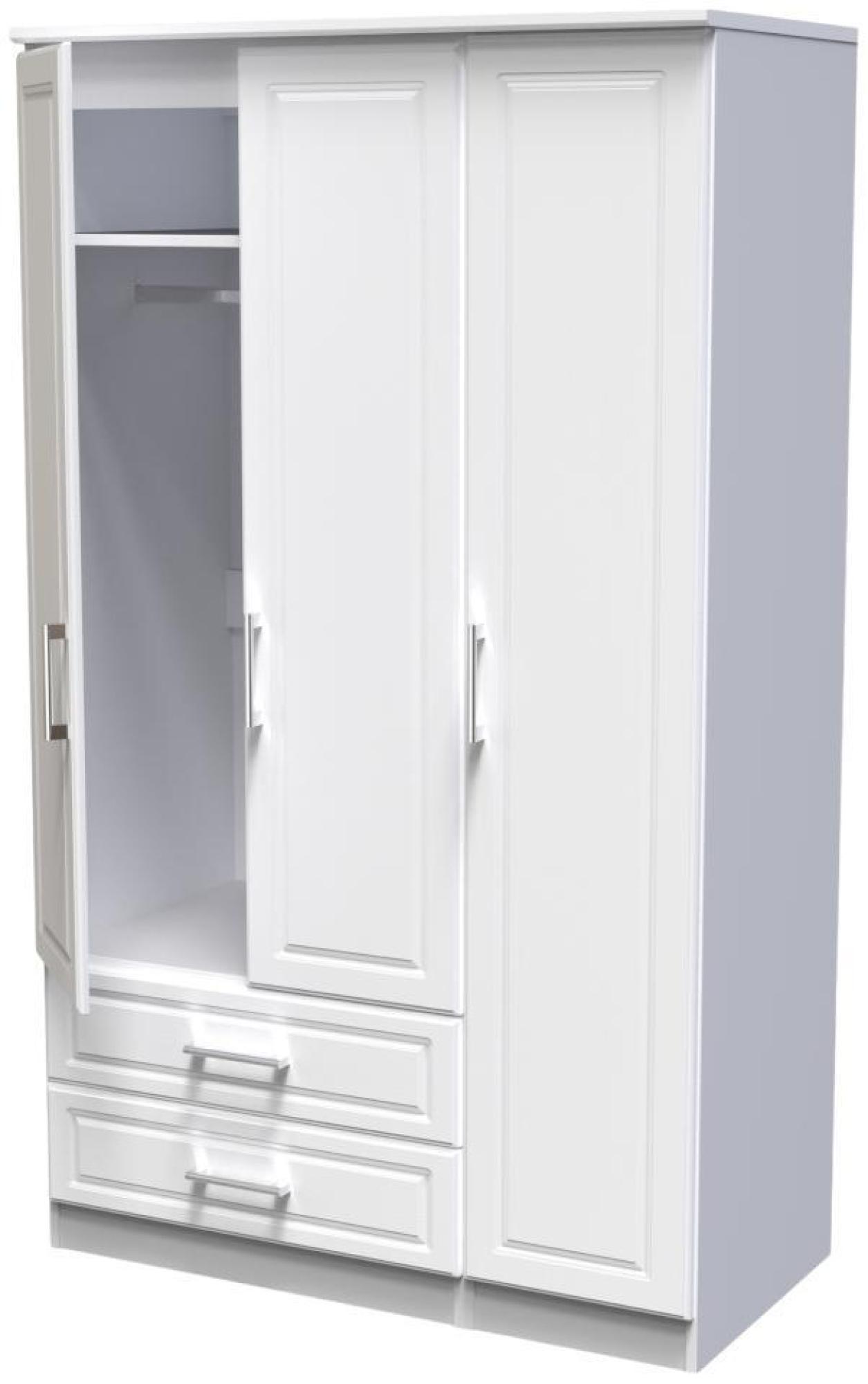 Product photograph of Gina White 3 Door Triple Wardrobe - Lhf 2 Drawers from Choice Furniture Superstore.