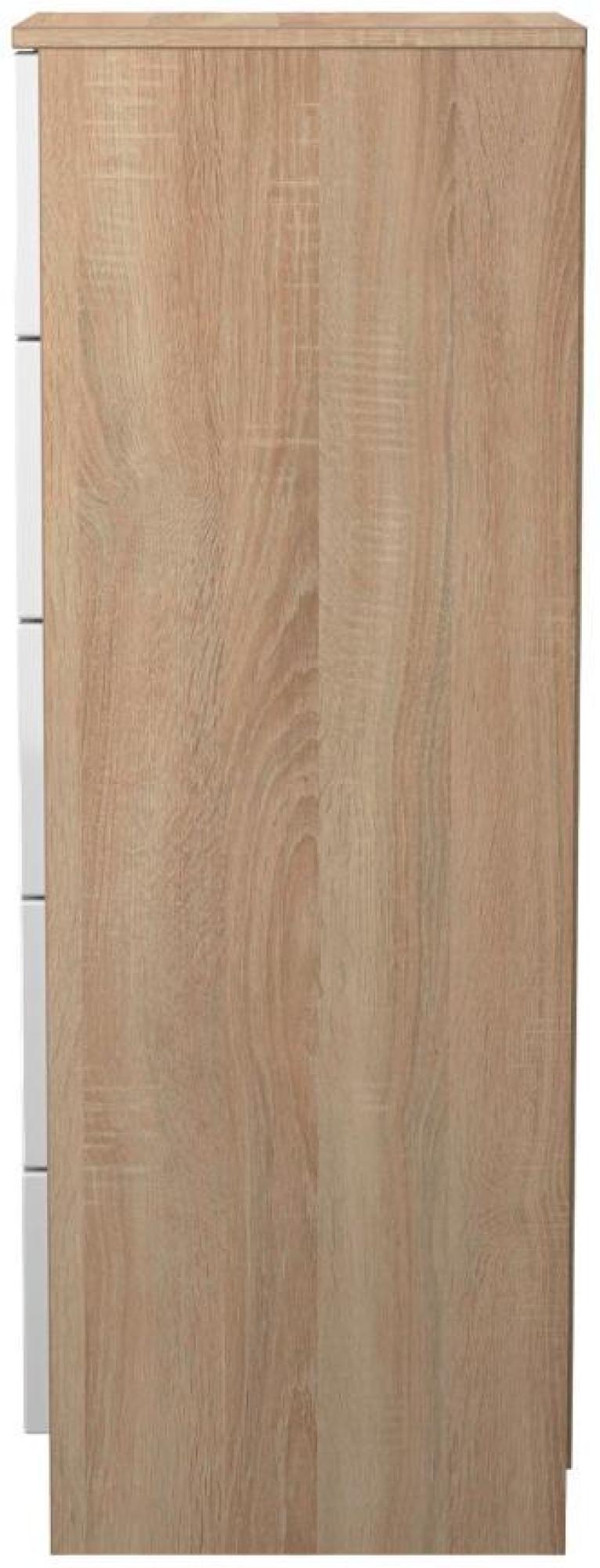Product photograph of Milan White Gloss And Oak Effect 5 Drawer Narrow Chest from Choice Furniture Superstore.