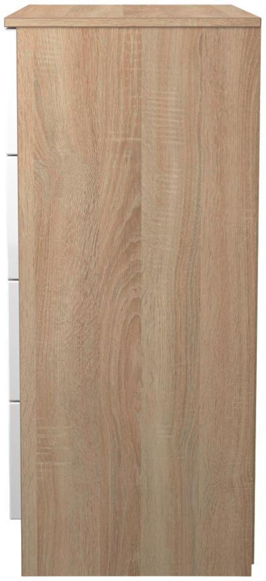 Product photograph of Milan White Gloss And Oak Effect 4 Drawer Chest from Choice Furniture Superstore.