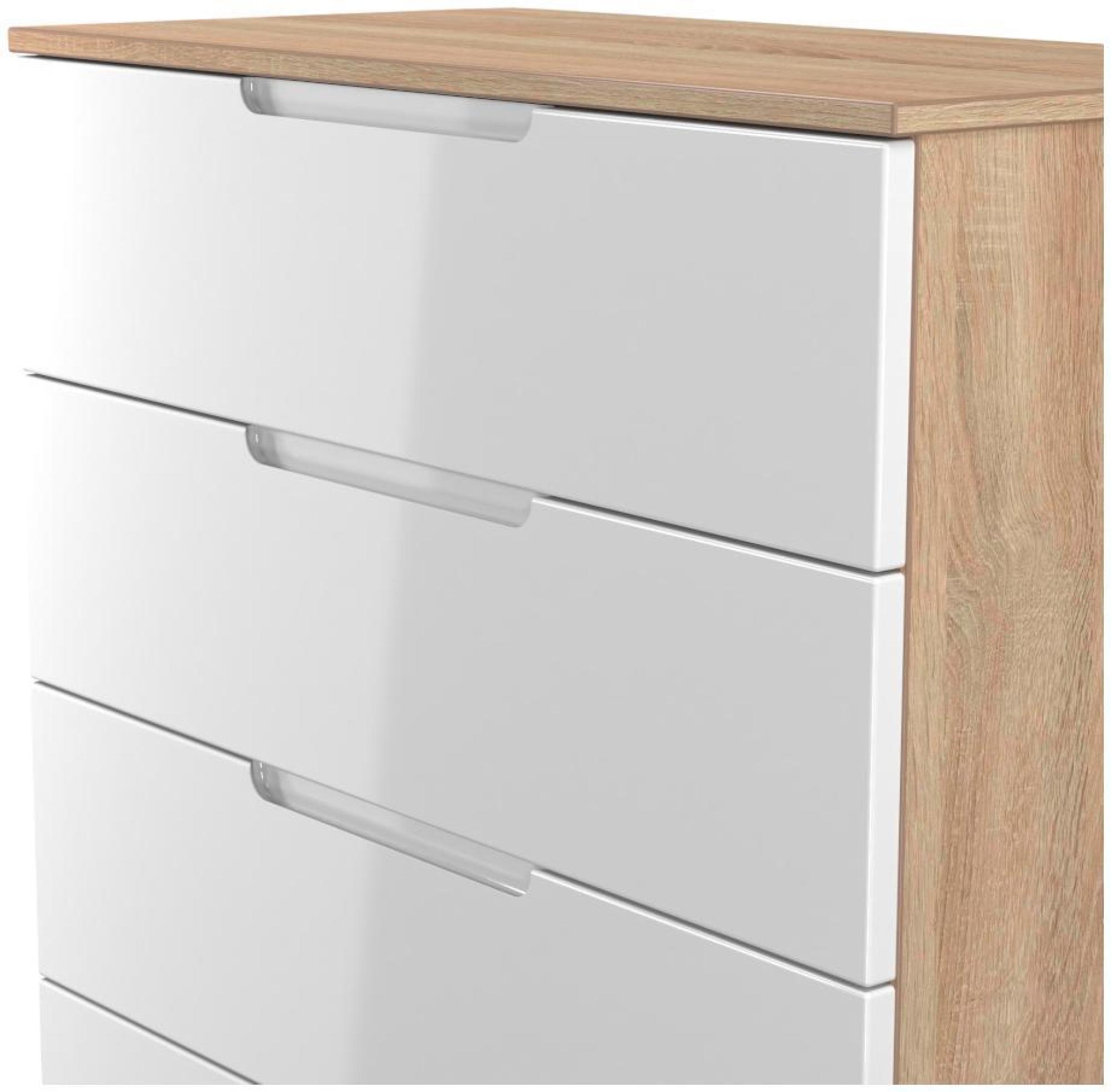 Product photograph of Milan White Gloss And Oak Effect 4 Drawer Chest from Choice Furniture Superstore.
