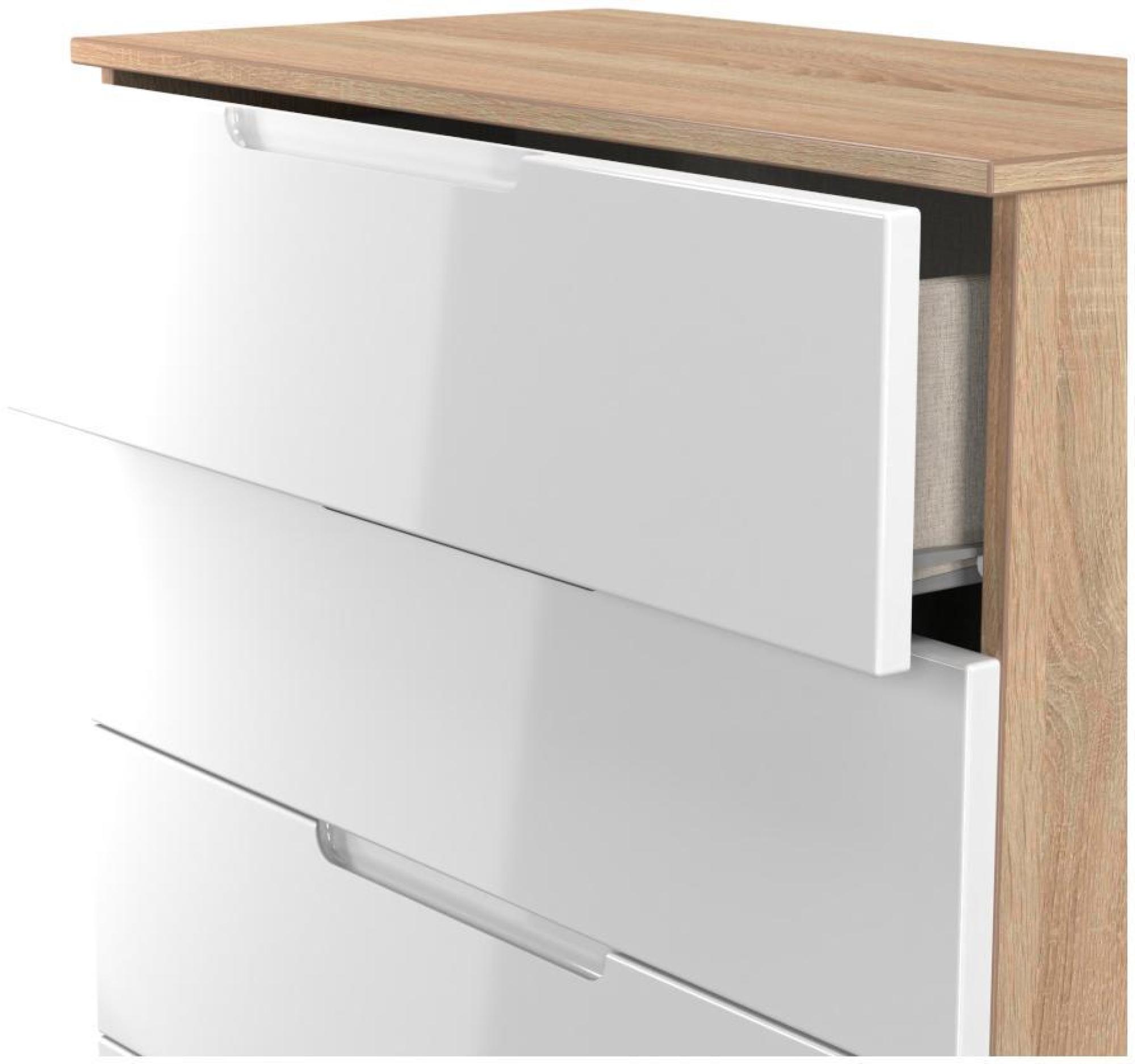 Product photograph of Milan White Gloss And Oak Effect 4 Drawer Chest from Choice Furniture Superstore.