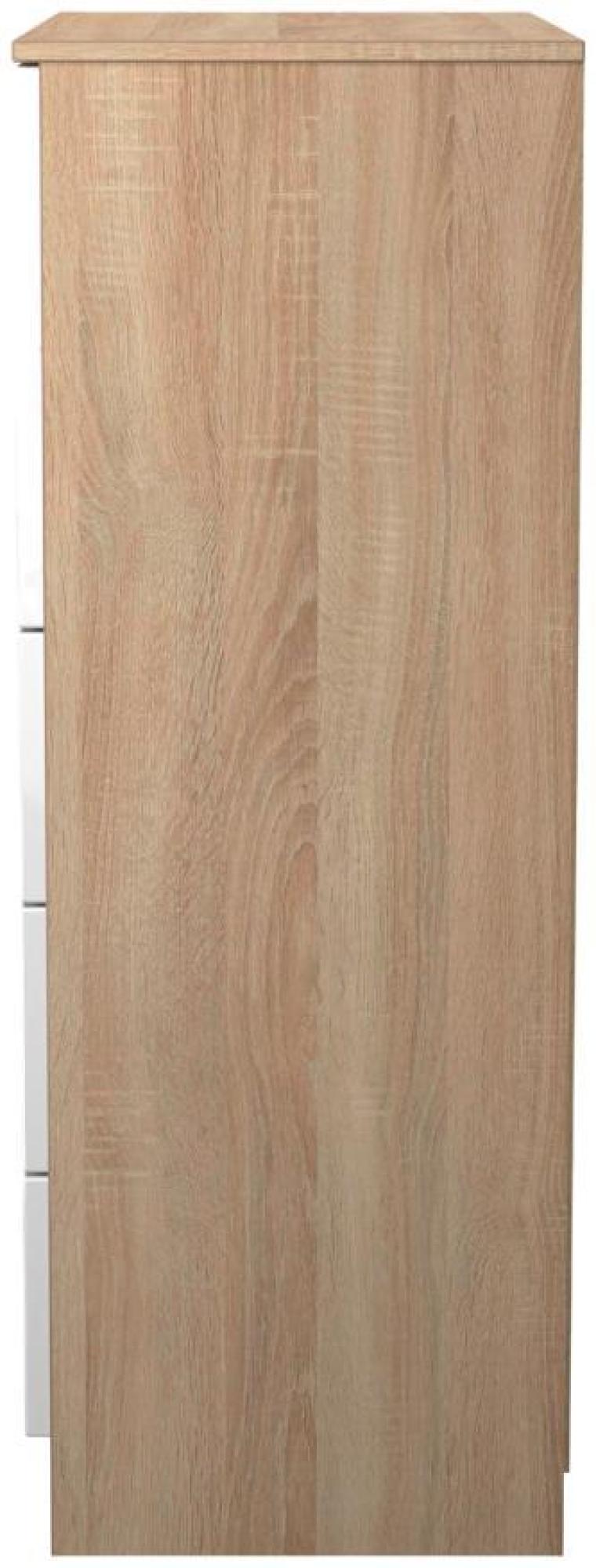 Product photograph of Milan White Gloss And Oak Effect 5 Drawer Chest from Choice Furniture Superstore.