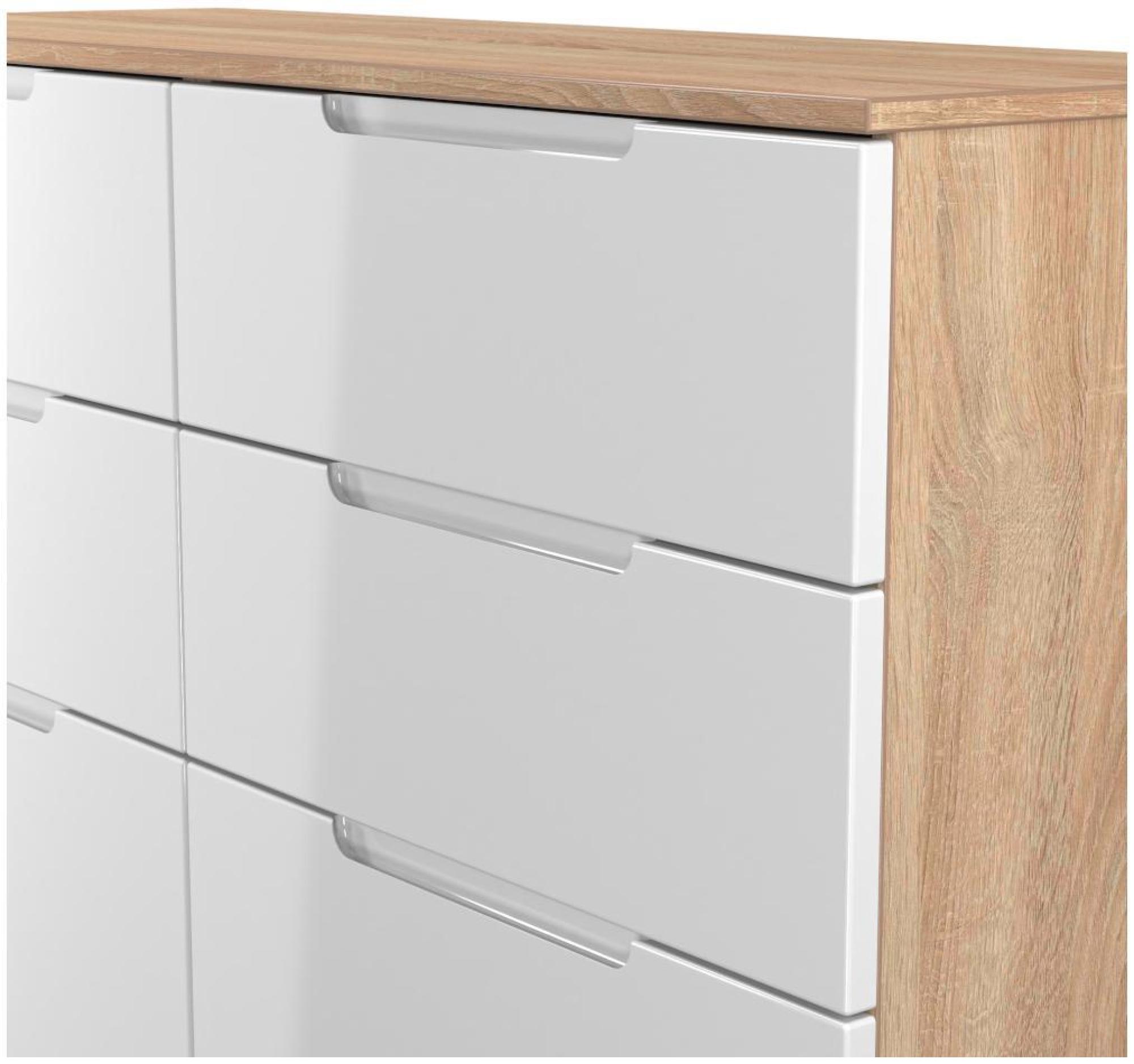 Product photograph of Milan White Gloss And Oak Effect 6 Drawer Midi Chest from Choice Furniture Superstore.