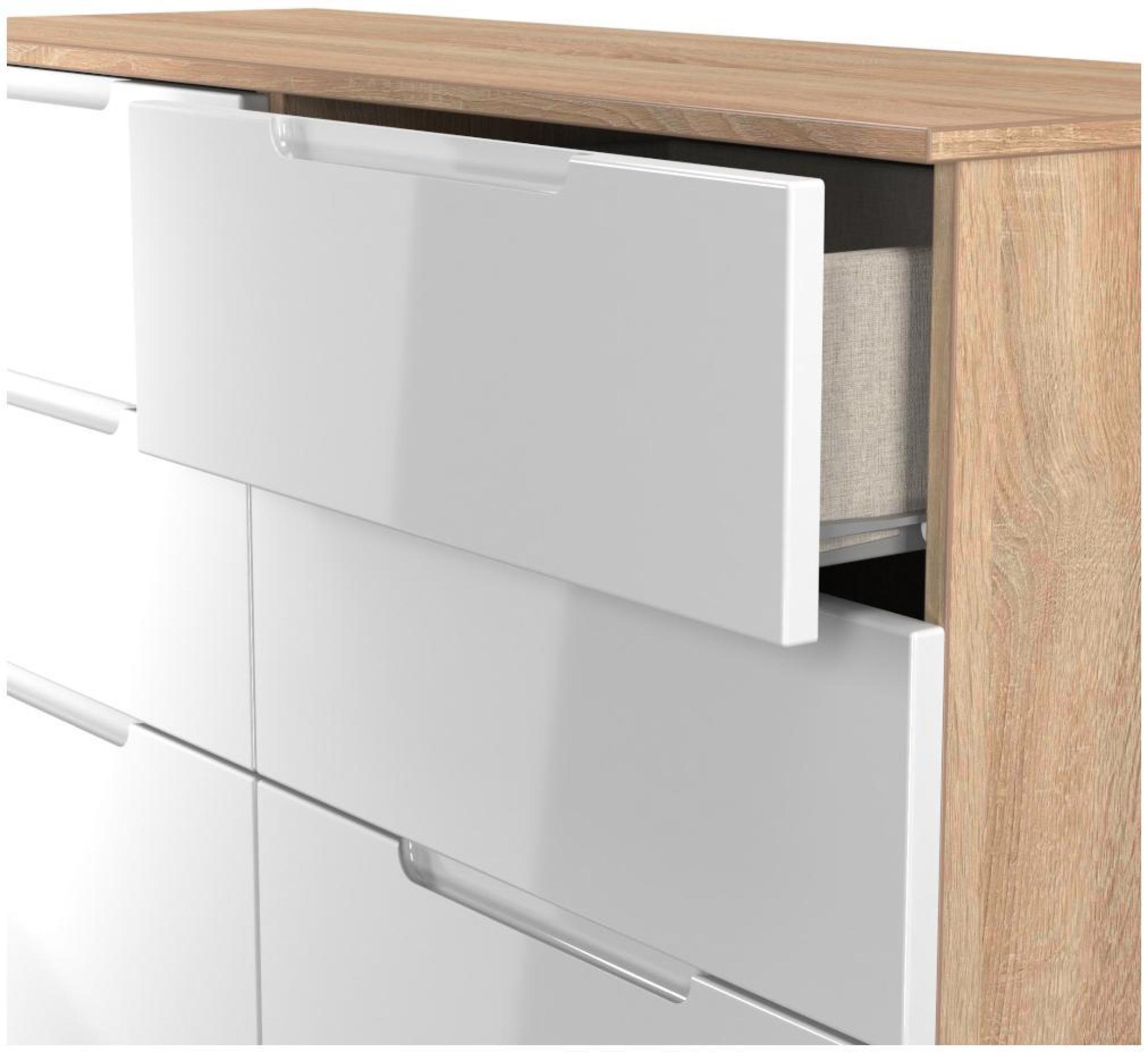 Product photograph of Milan White Gloss And Oak Effect 6 Drawer Midi Chest from Choice Furniture Superstore.