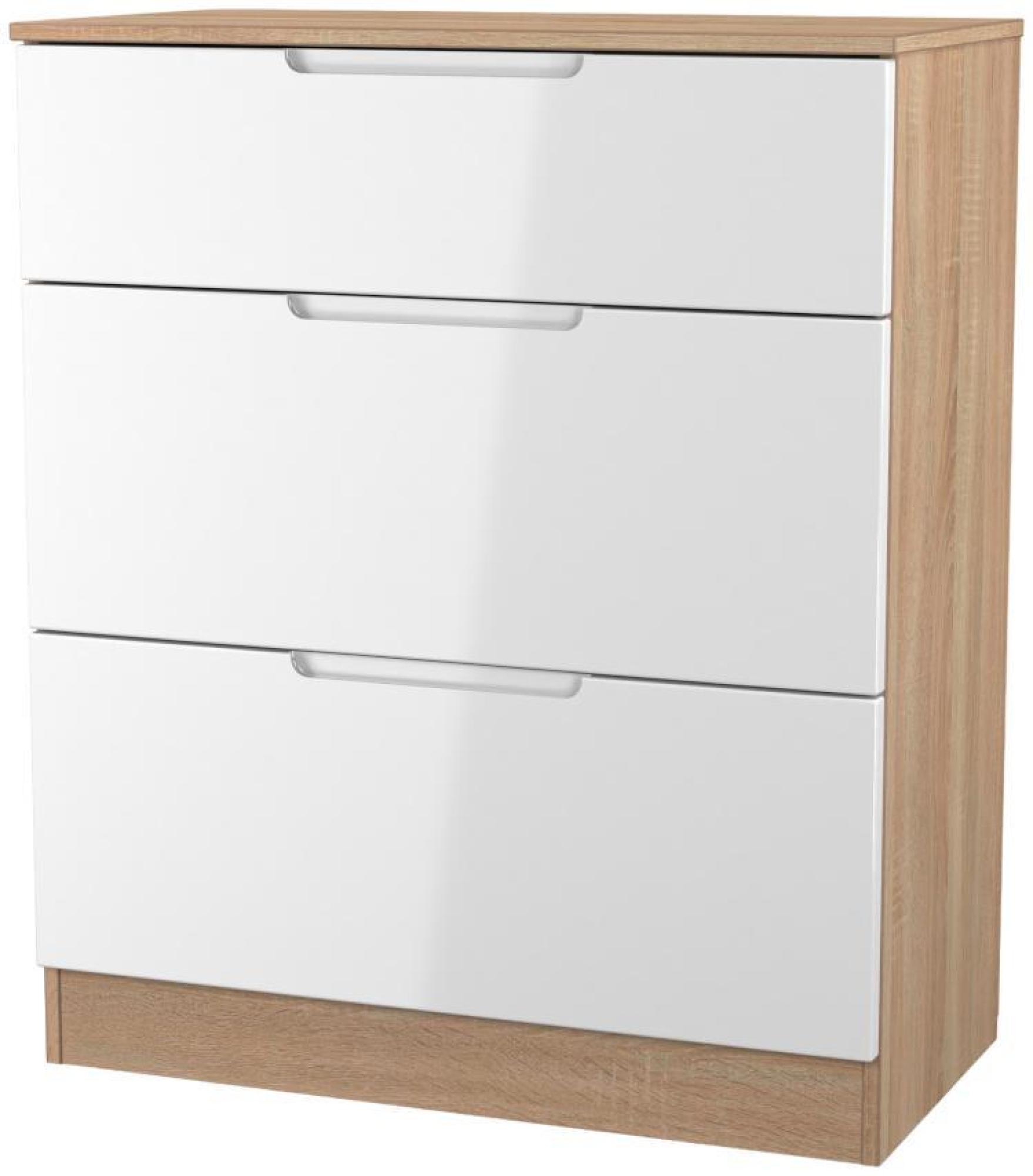 Product photograph of Milan White Gloss And Oak Effect 3 Drawer Deep Chest from Choice Furniture Superstore.