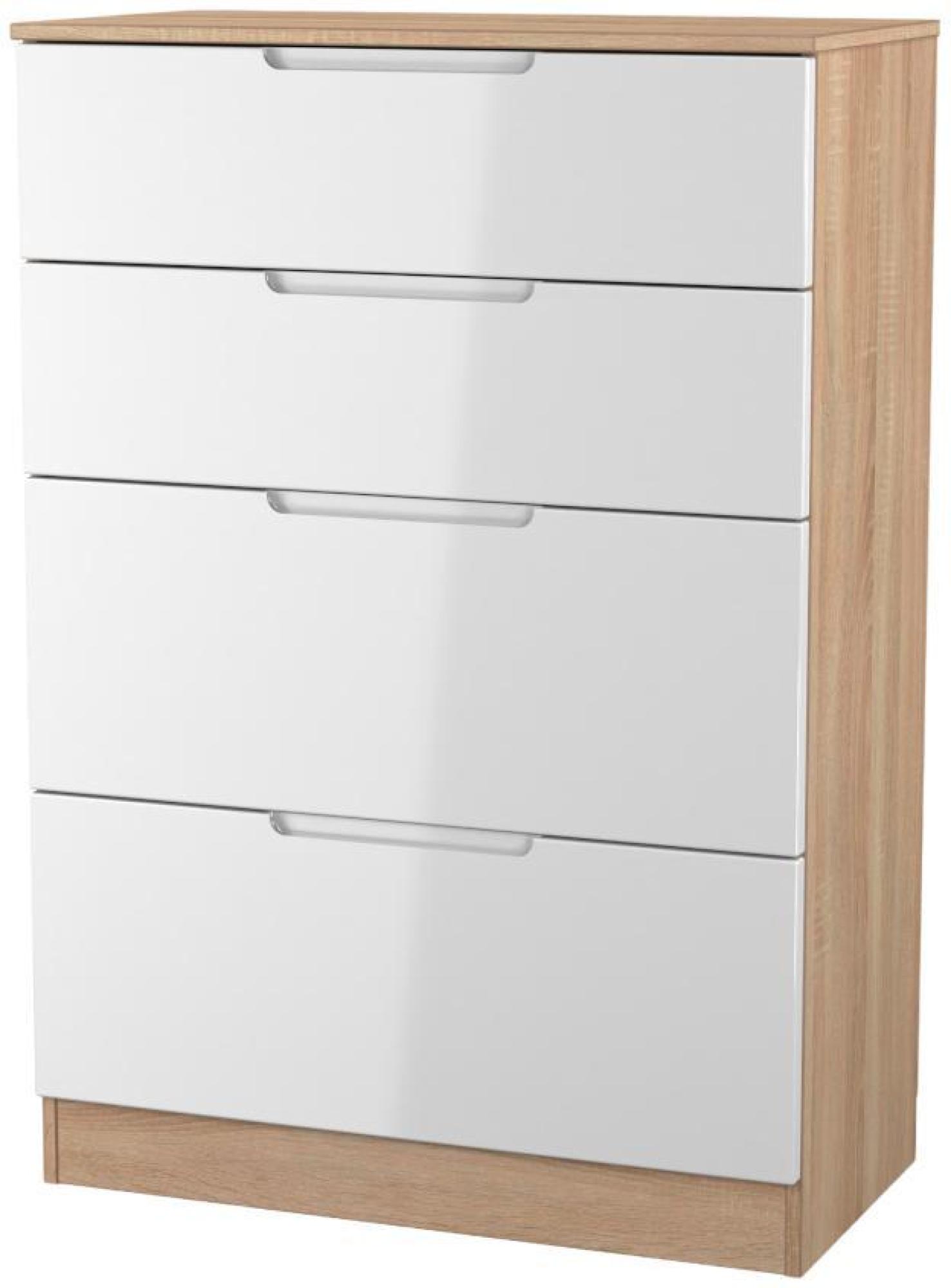 Product photograph of Milan White Gloss And Oak Effect 4 Drawer Deep Chest from Choice Furniture Superstore.