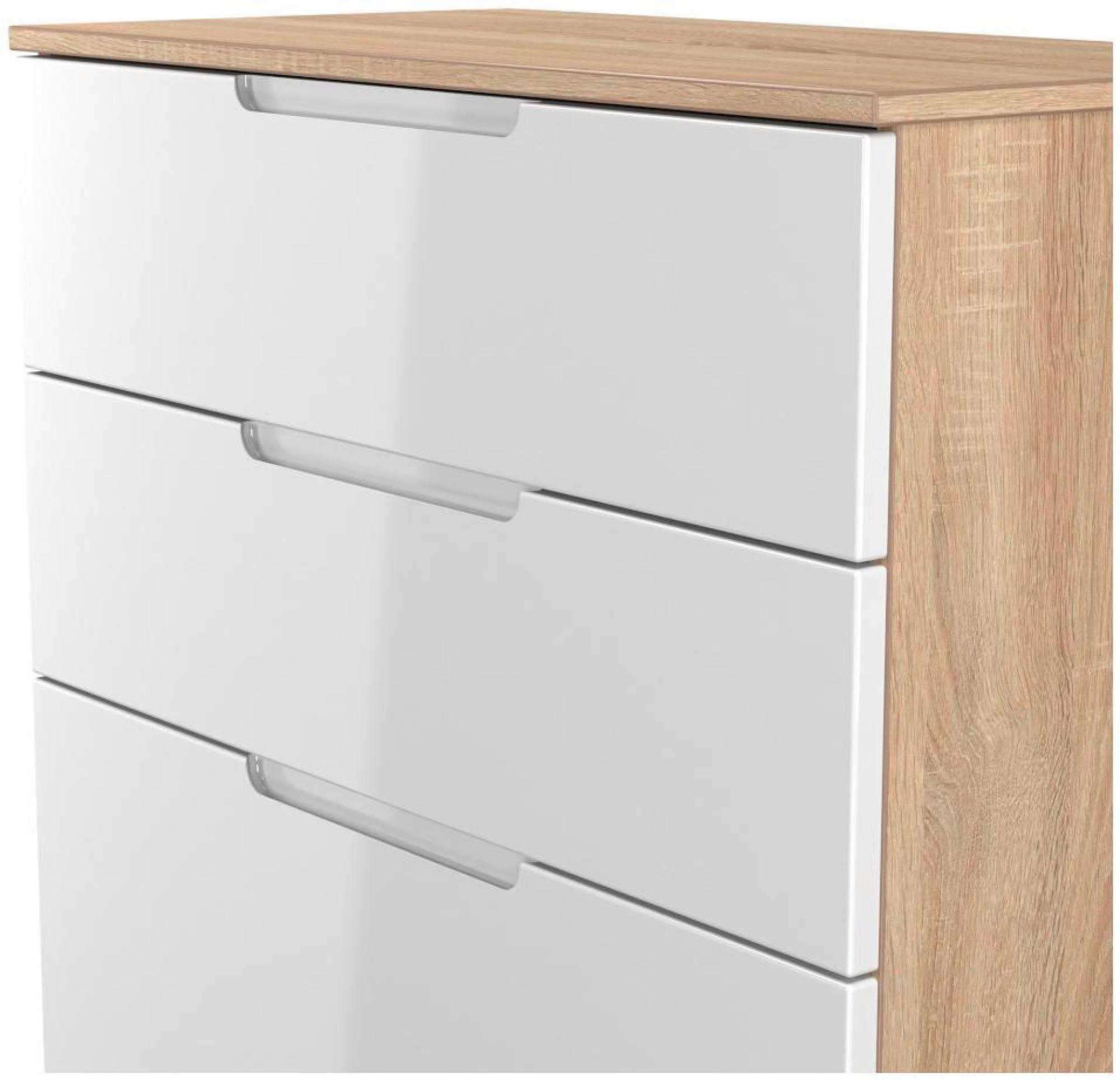 Product photograph of Milan White Gloss And Oak Effect 4 Drawer Deep Chest from Choice Furniture Superstore.