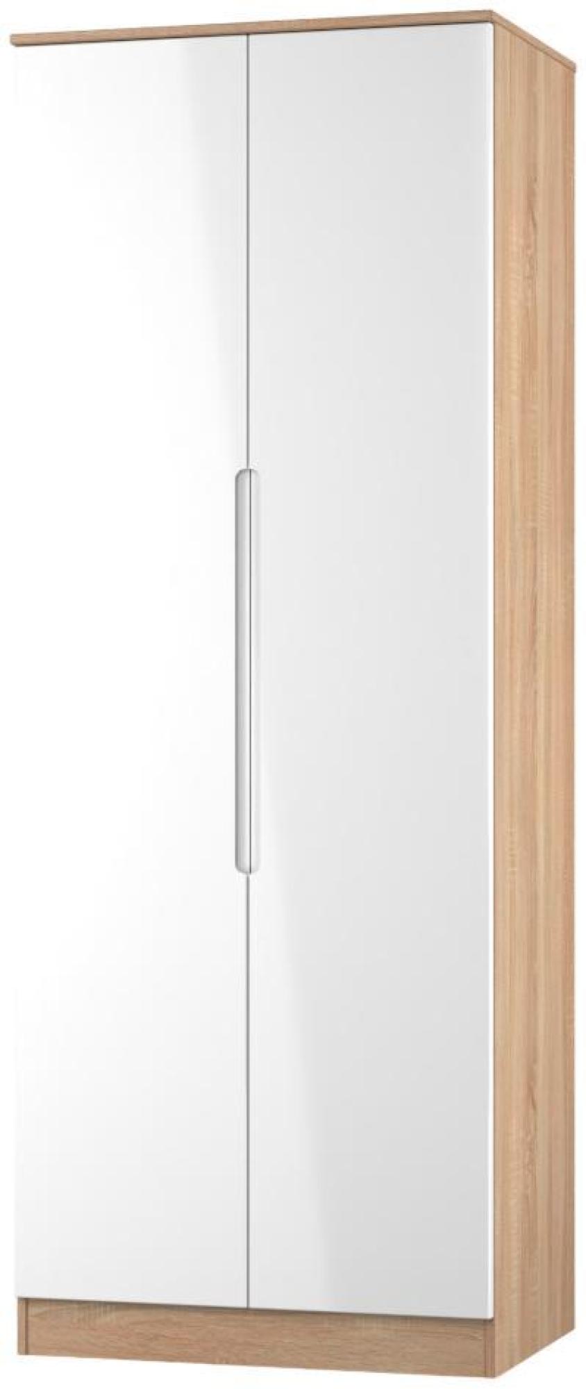 Product photograph of Milan White Gloss And Oak Effect 2 Door Plain Tall Wardrobe from Choice Furniture Superstore.