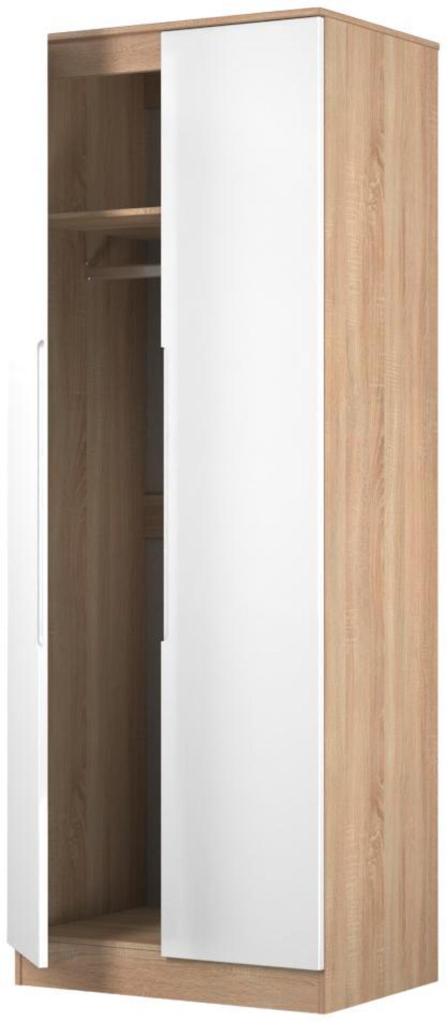 Product photograph of Milan White Gloss And Oak Effect 2 Door Plain Tall Wardrobe from Choice Furniture Superstore.