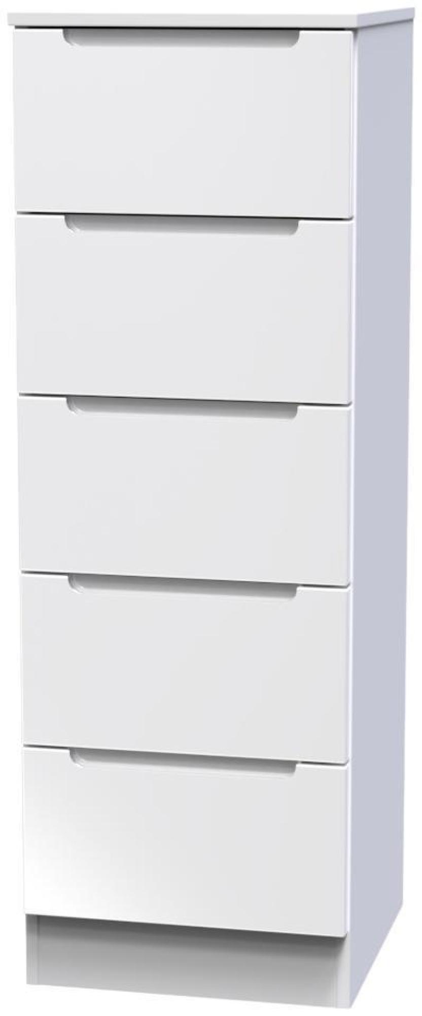 Product photograph of Milan White Gloss 5 Drawer Narrow Chest from Choice Furniture Superstore.