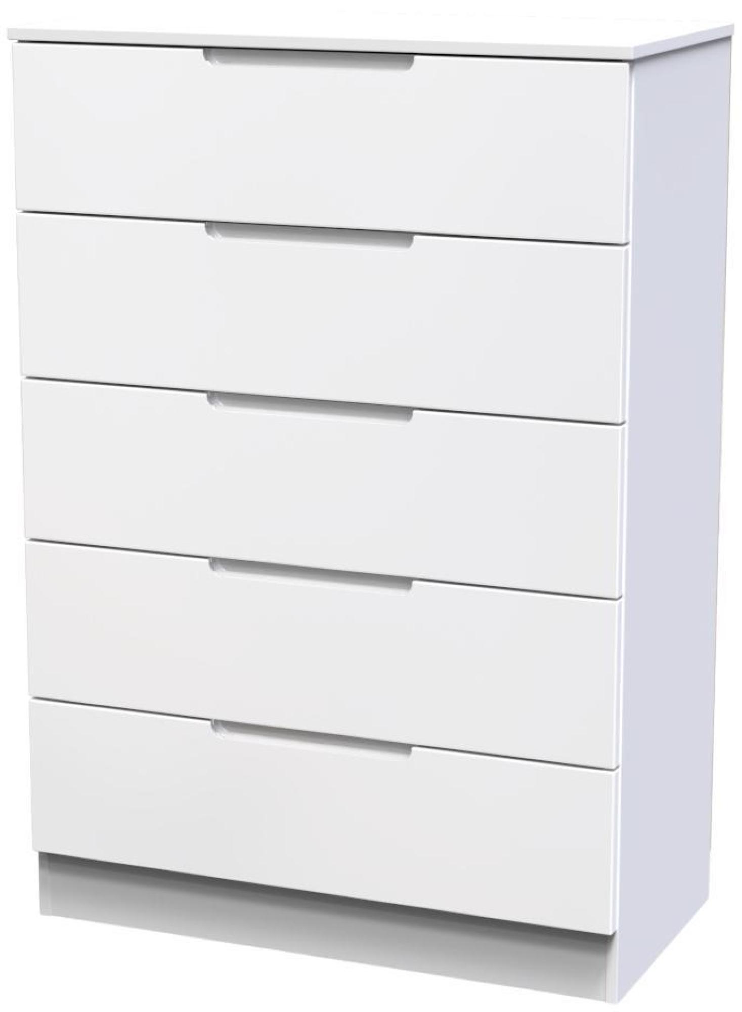Product photograph of Milan White Gloss 5 Drawer Chest from Choice Furniture Superstore.