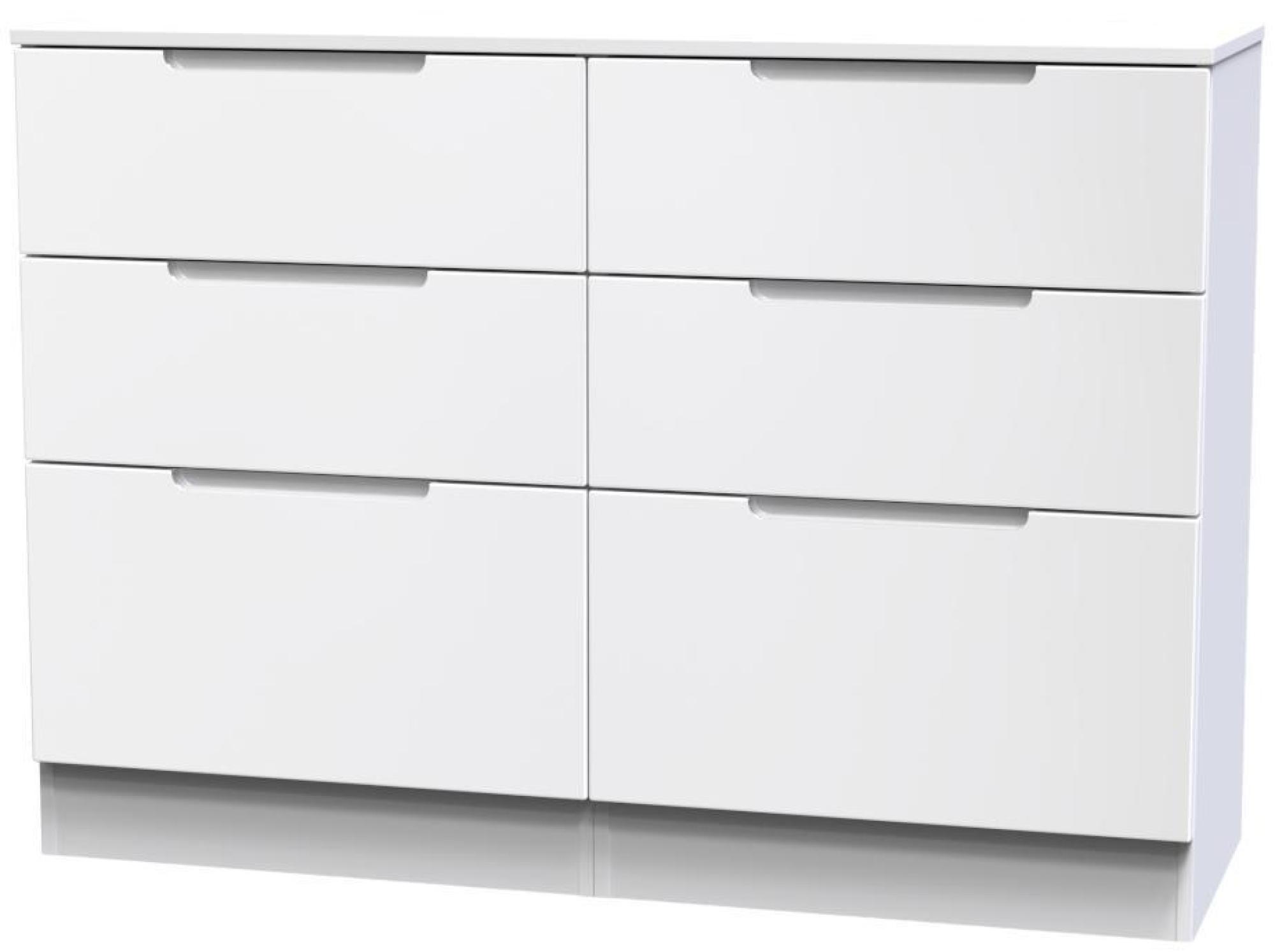 Product photograph of Milan White Gloss 6 Drawer Midi Chest from Choice Furniture Superstore.