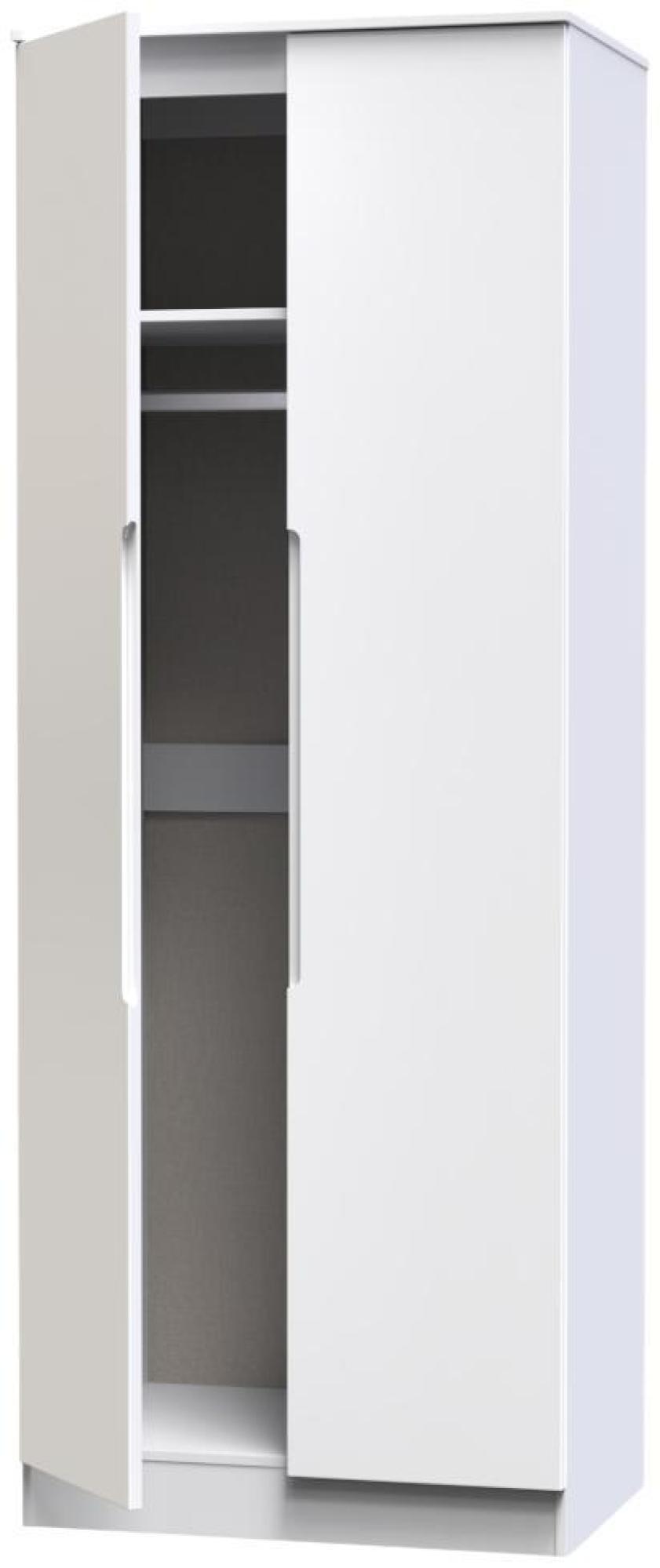 Product photograph of Milan White Gloss 2 Door Plain Tall Wardrobe from Choice Furniture Superstore.