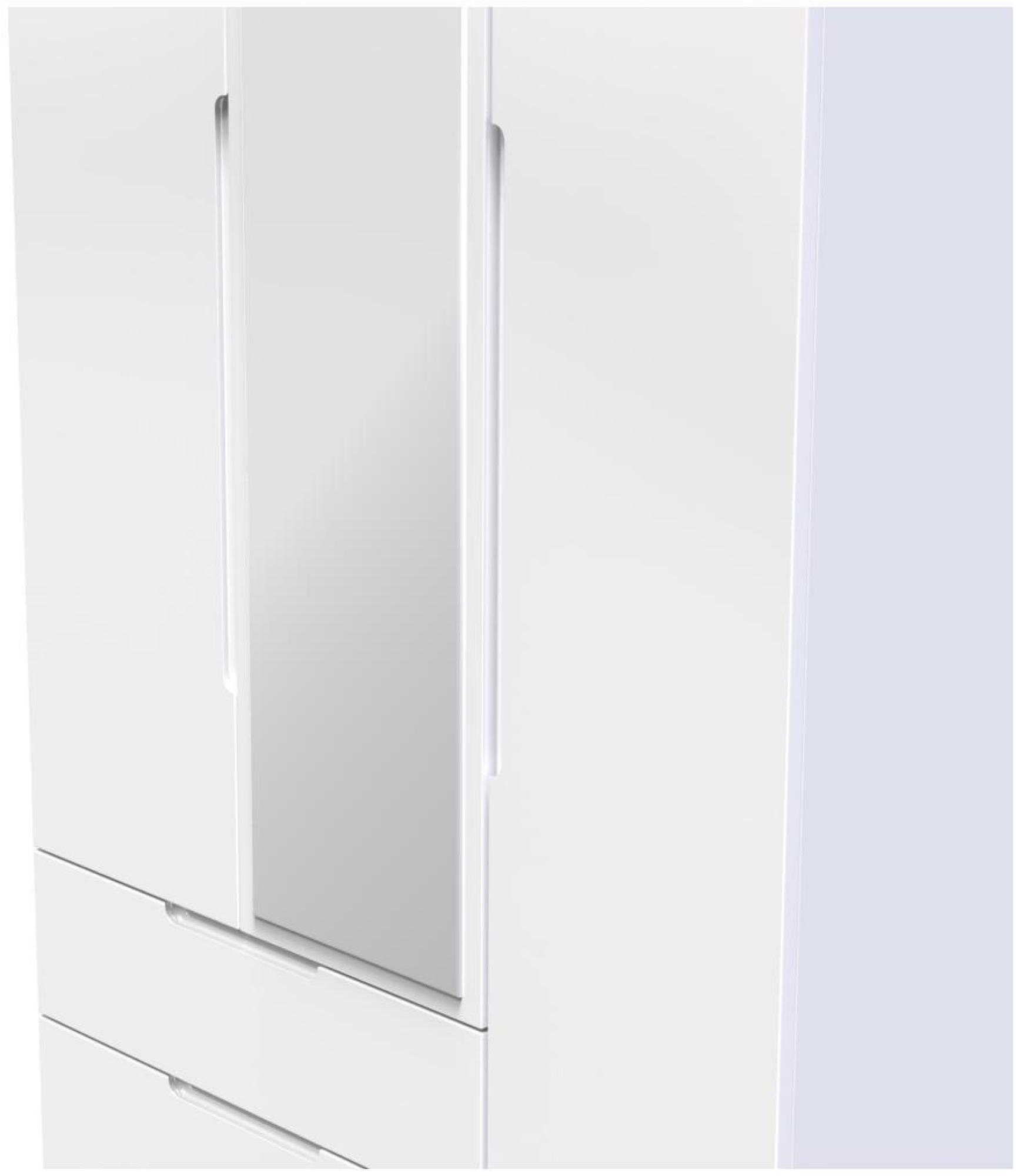 Product photograph of Milan White Gloss 3 Door Tall Combi Wardrobe - 1 Mirror And Lhf 2 Drawers from Choice Furniture Superstore.