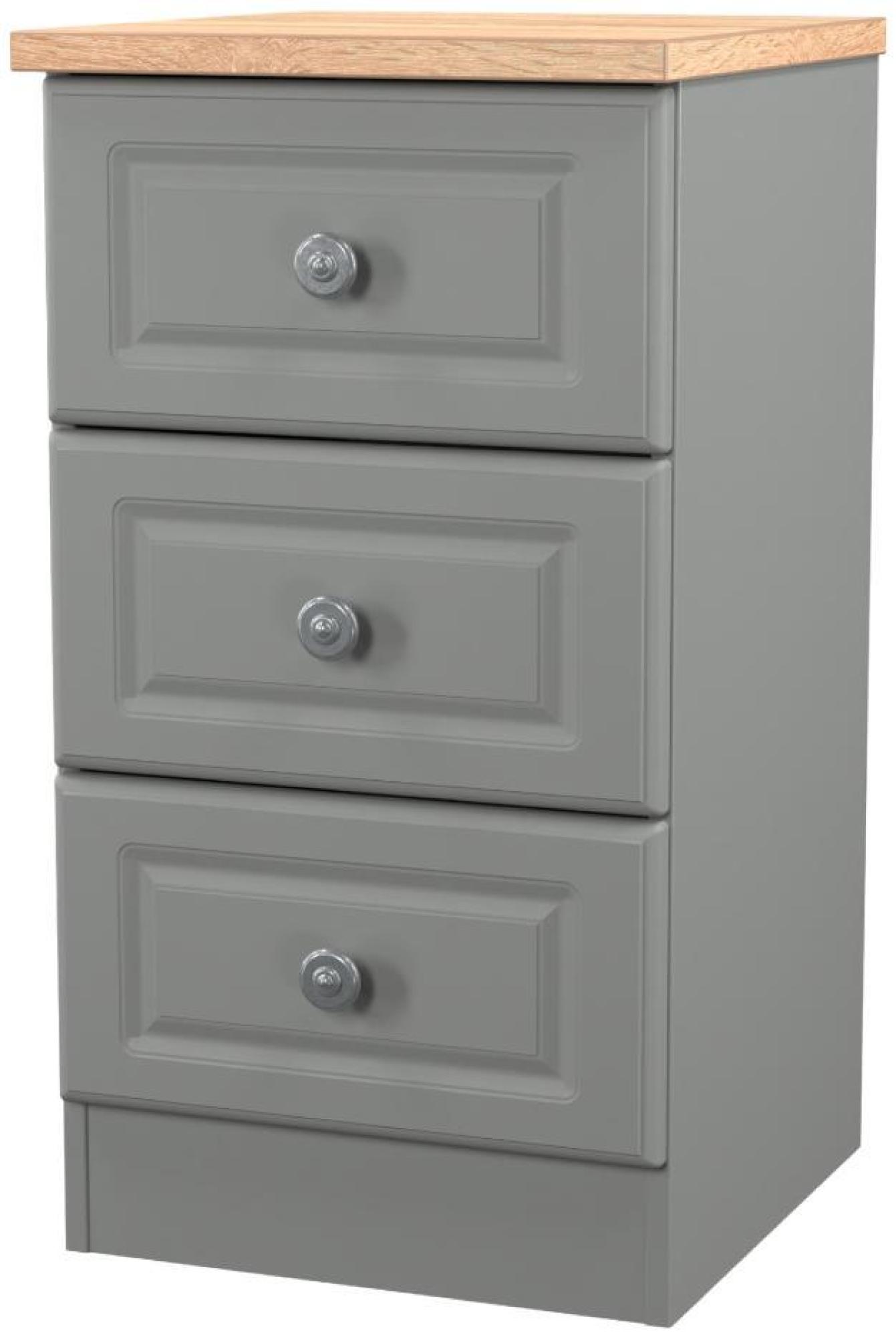 Product photograph of Norfolk Grey And Oak Effect 3 Drawer Bedside Cabinet from Choice Furniture Superstore.