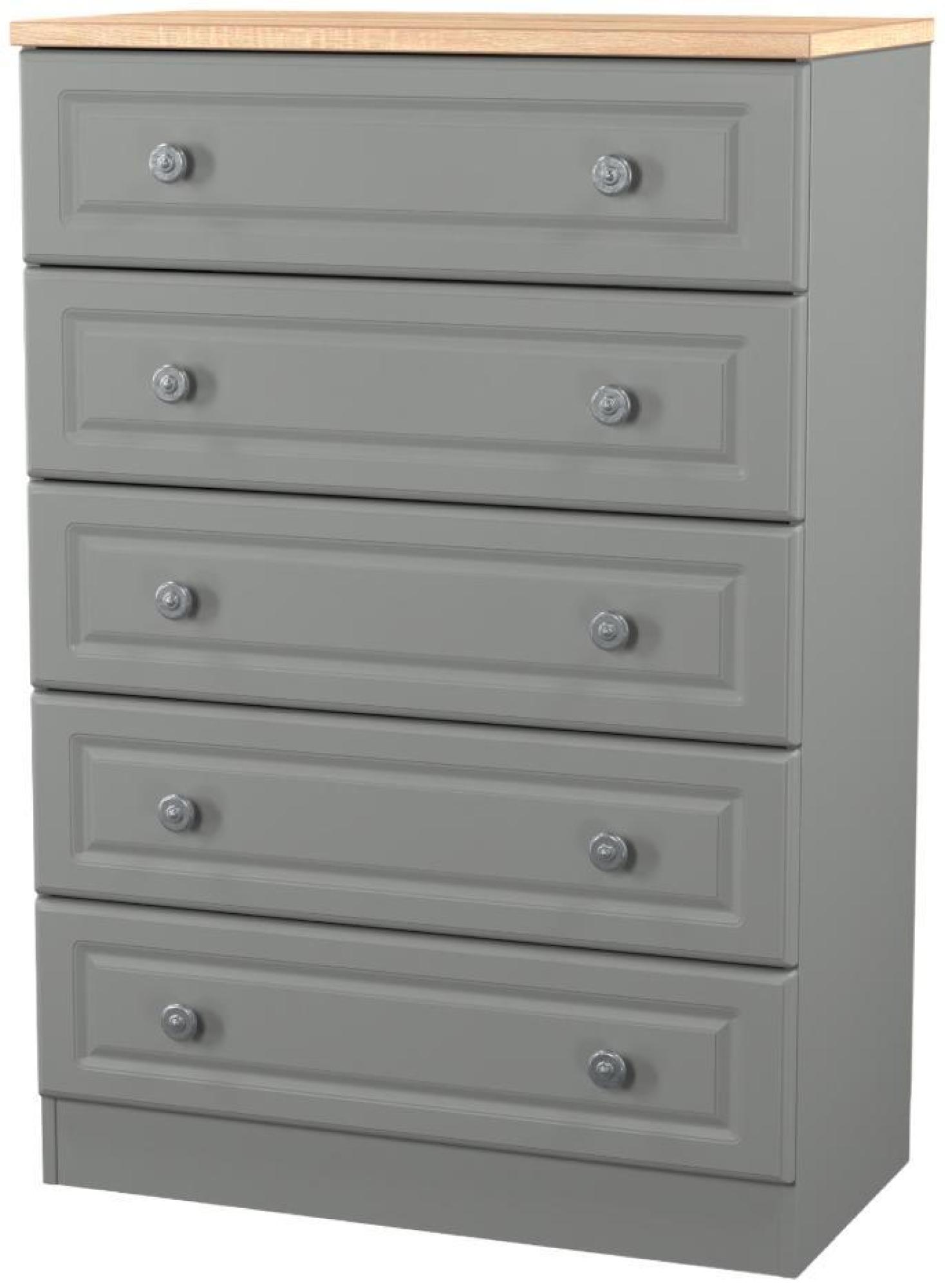 Product photograph of Norfolk Grey And Oak Effect 5 Drawer Chest from Choice Furniture Superstore.