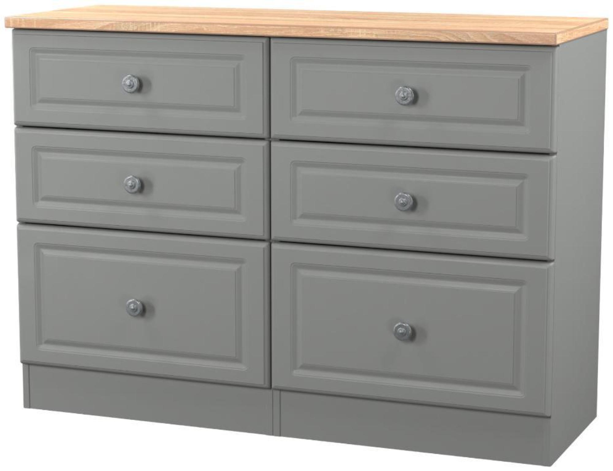 Product photograph of Norfolk Grey And Oak Effect 6 Drawer Midi Chest from Choice Furniture Superstore.