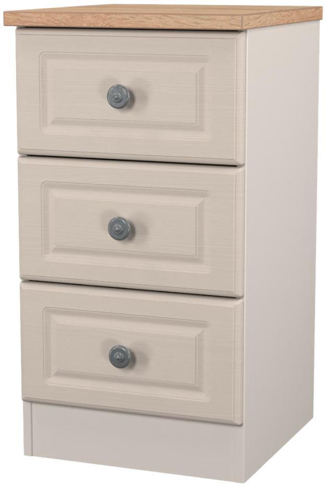 Product photograph of Norfolk Cashmere And Oak Effect 3 Drawer Bedside Cabinet from Choice Furniture Superstore.