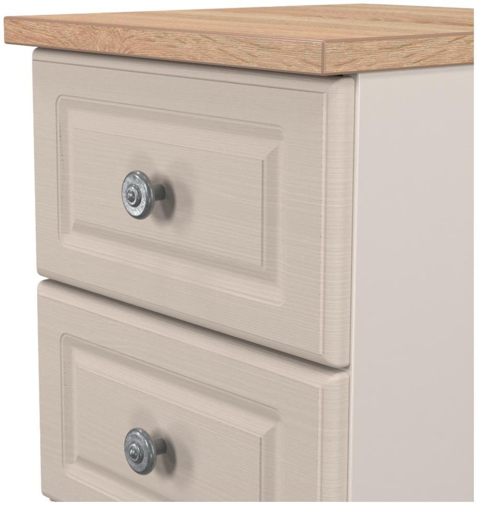 Product photograph of Norfolk Cashmere And Oak Effect 3 Drawer Bedside Cabinet from Choice Furniture Superstore.