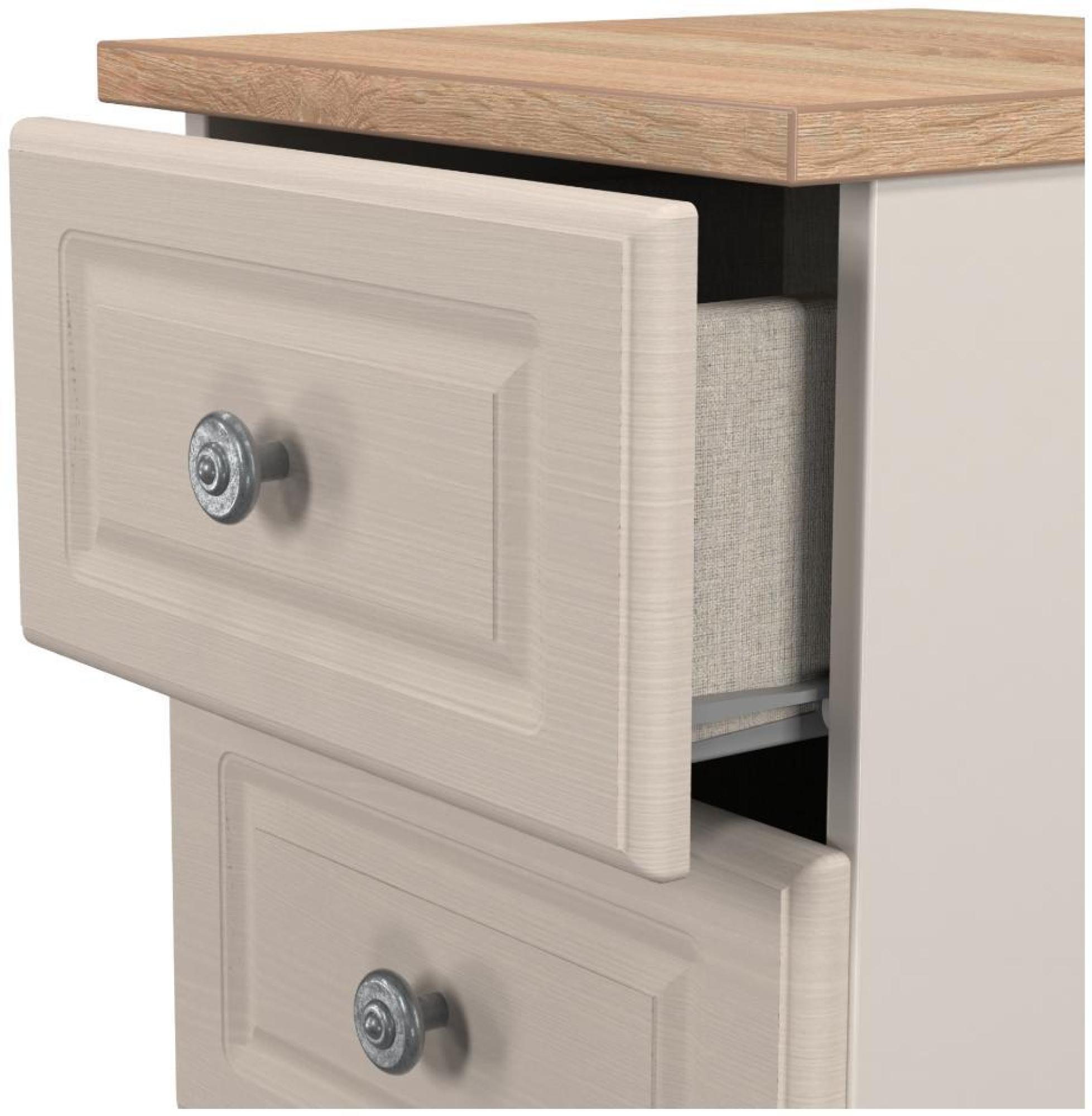 Product photograph of Norfolk Cashmere And Oak Effect 3 Drawer Bedside Cabinet from Choice Furniture Superstore.
