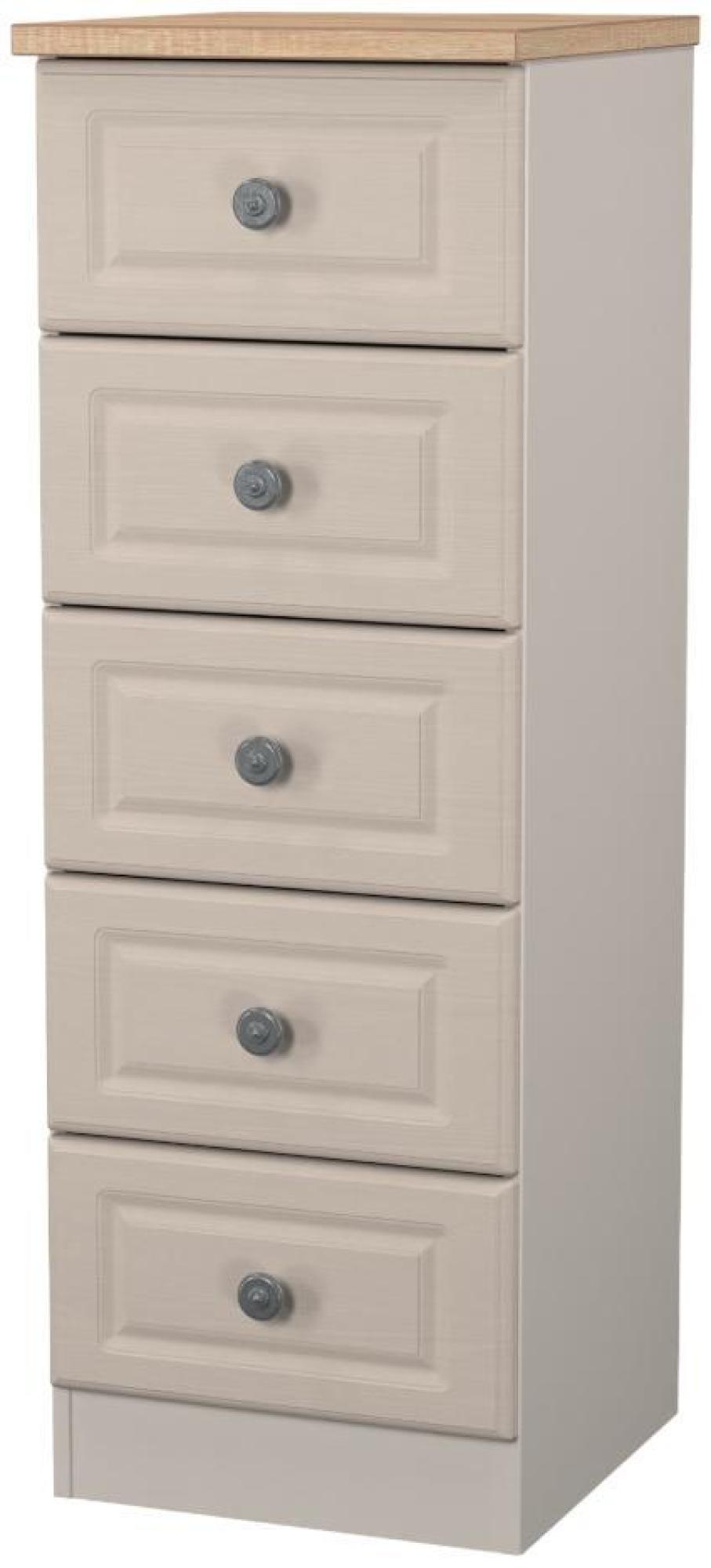 Product photograph of Norfolk Cashmere And Oak Effect 5 Drawer Narrow Chest from Choice Furniture Superstore.