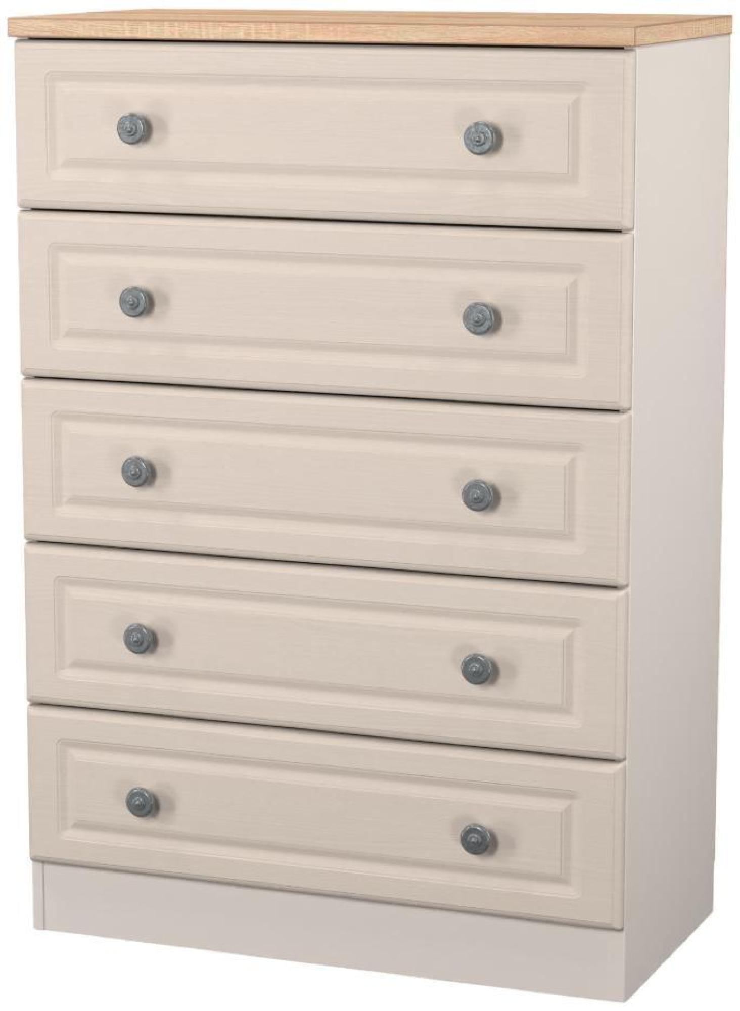 Product photograph of Norfolk Cashmere And Oak Effect 5 Drawer Chest from Choice Furniture Superstore.