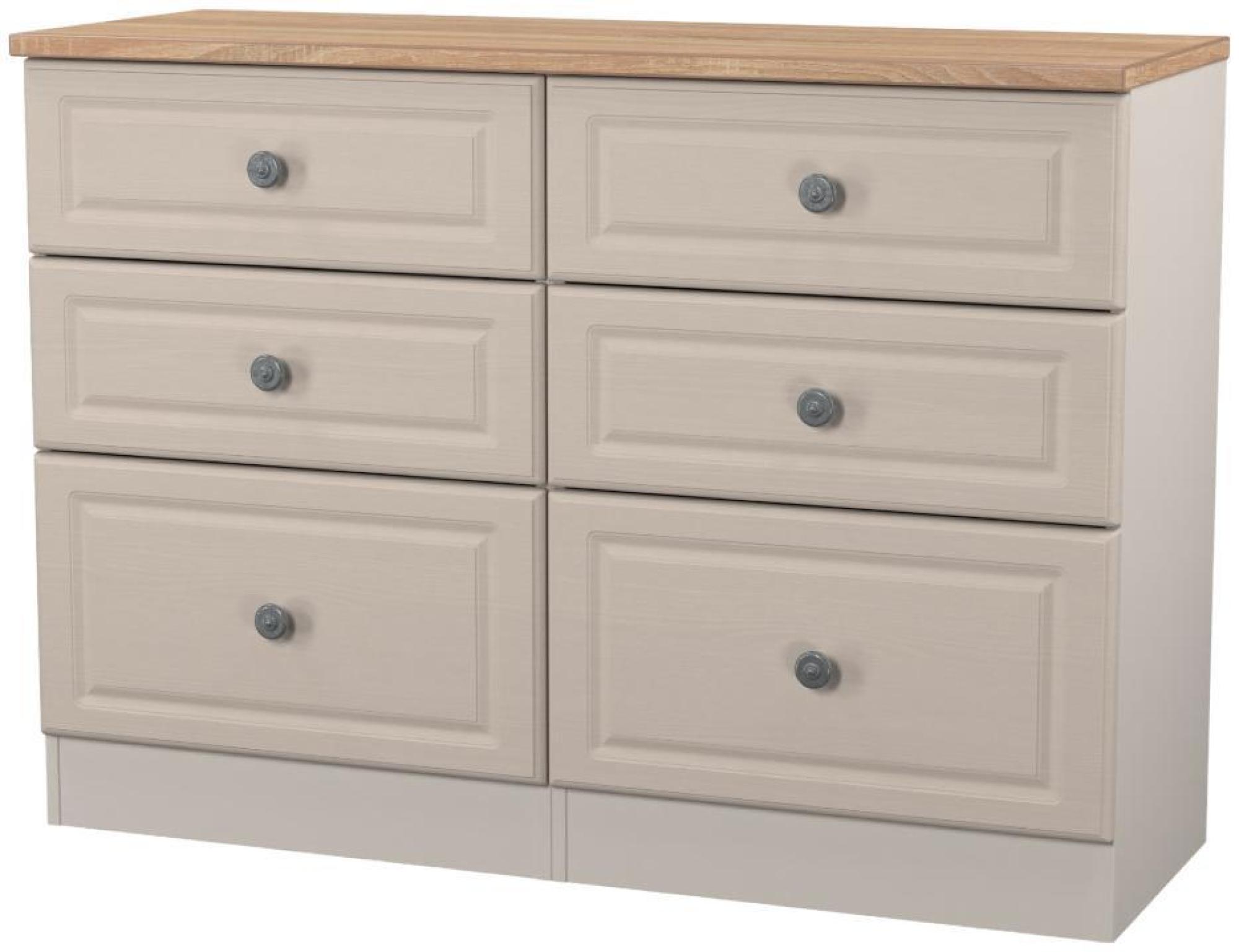 Product photograph of Norfolk Cashmere And Oak Effect 6 Drawer Midi Chest from Choice Furniture Superstore.