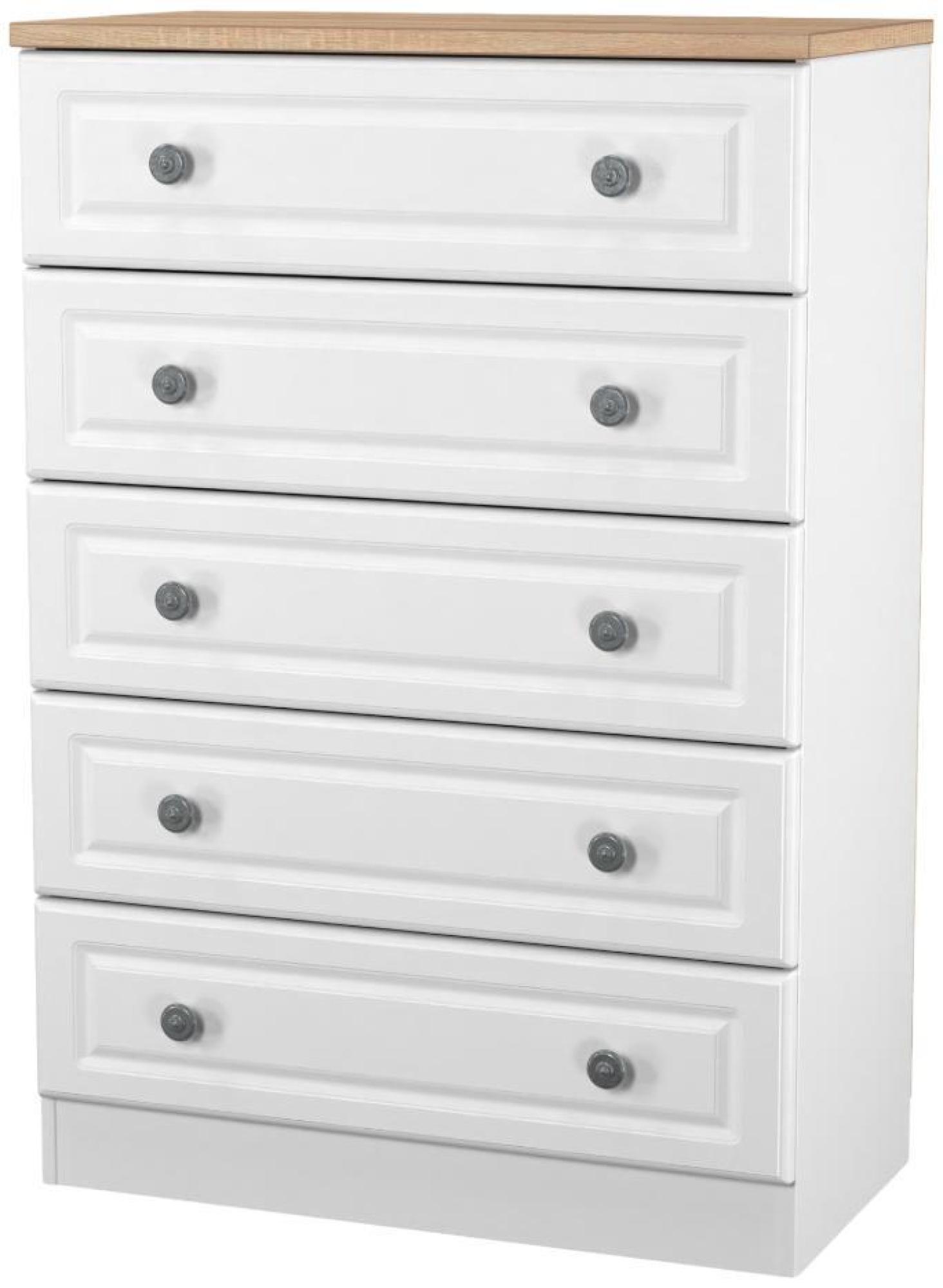 Product photograph of Norfolk White And Oak Effect 5 Drawer Chest from Choice Furniture Superstore.