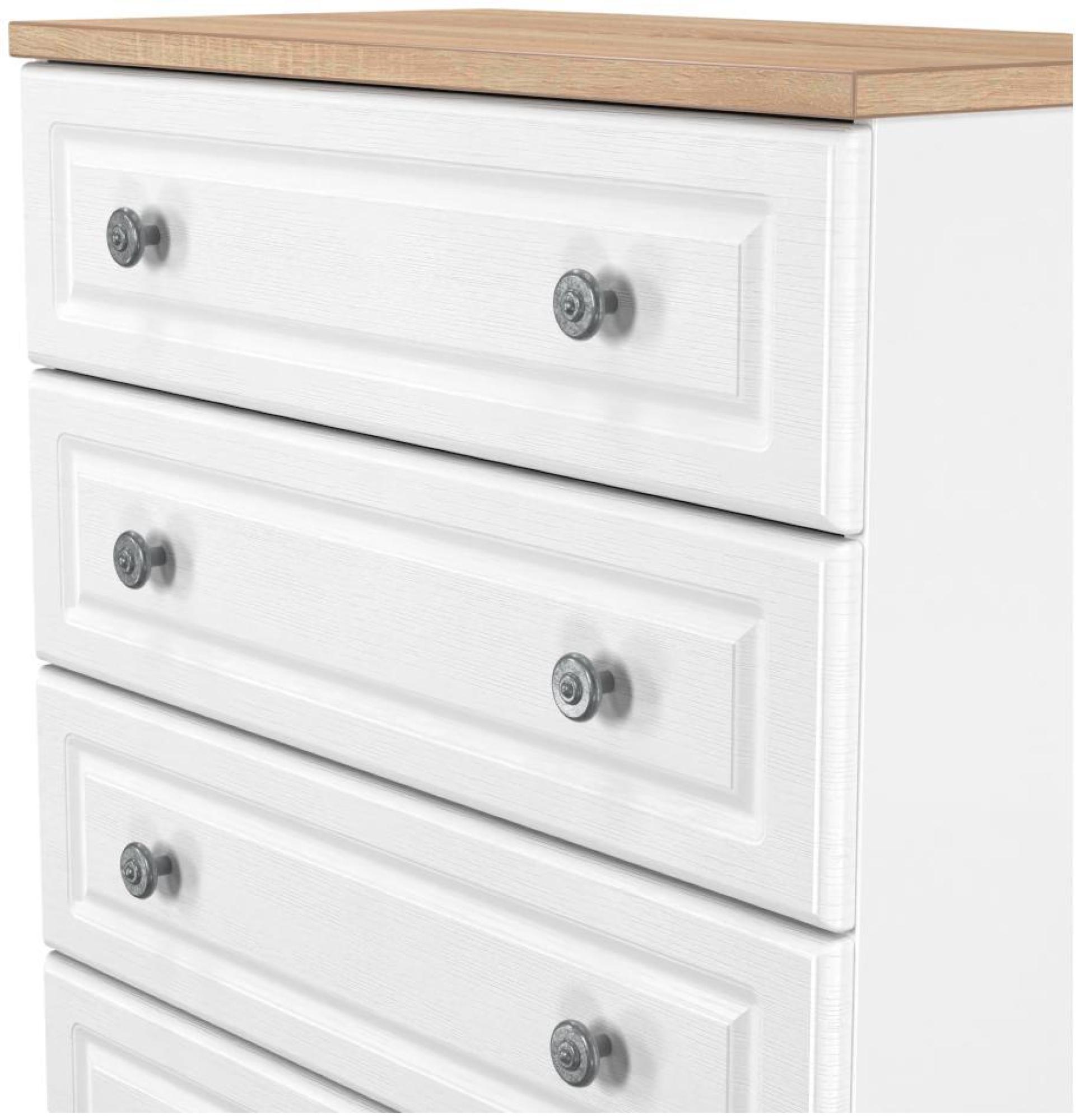 Product photograph of Norfolk White And Oak Effect 5 Drawer Chest from Choice Furniture Superstore.