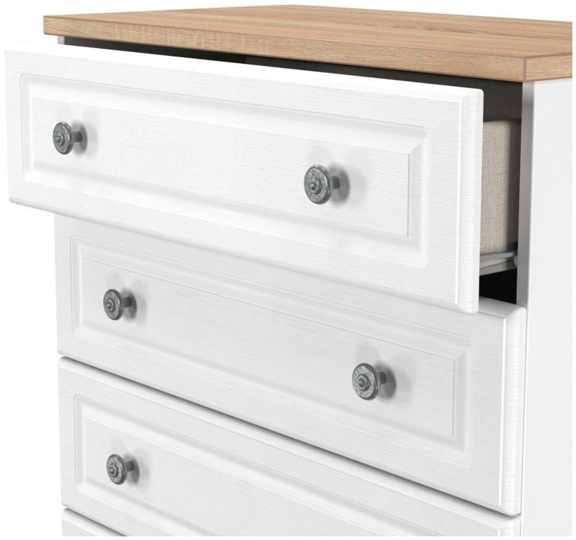 Product photograph of Norfolk White And Oak Effect 5 Drawer Chest from Choice Furniture Superstore.