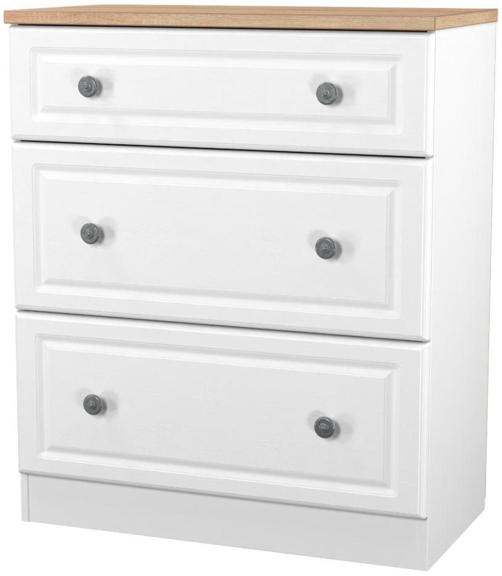 Product photograph of Norfolk White And Oak Effect 3 Drawer Deep Chest from Choice Furniture Superstore.