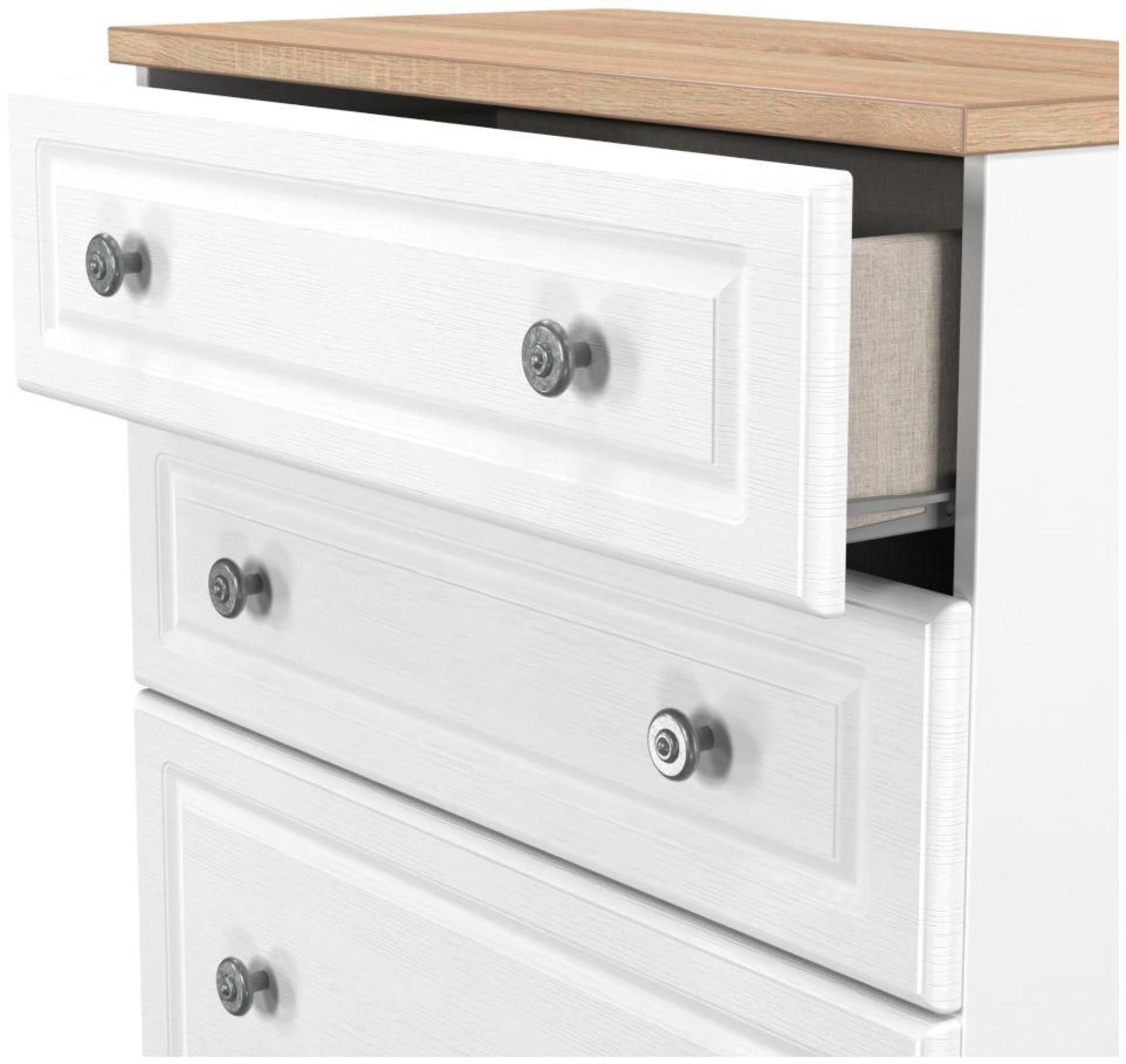 Product photograph of Norfolk White And Oak Effect 4 Drawer Deep Chest from Choice Furniture Superstore.
