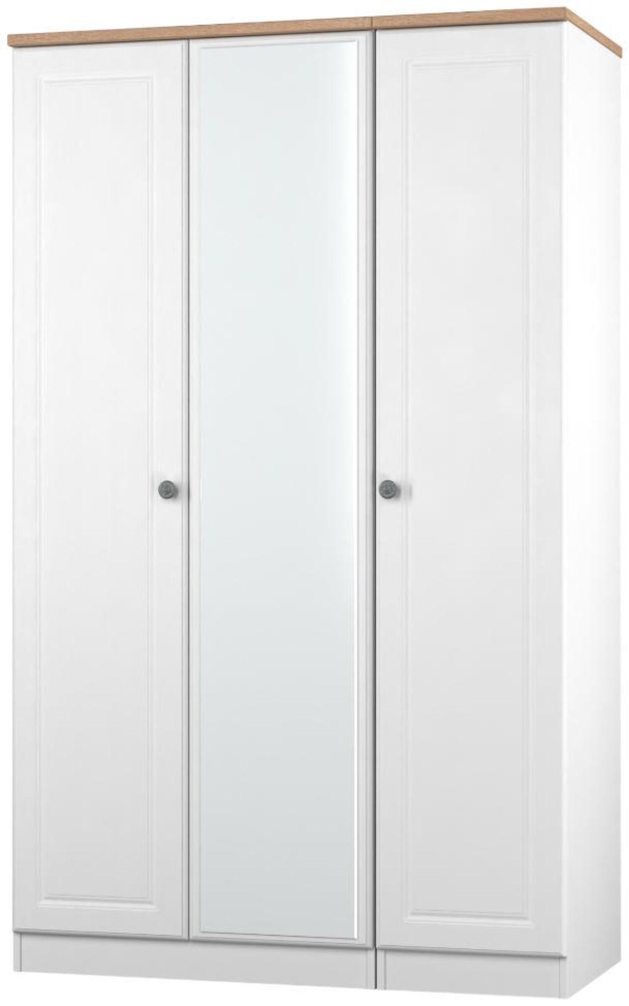 Product photograph of Norfolk White And Oak Effect 3 Door Triple Wardrobe - 1 Mirror from Choice Furniture Superstore.