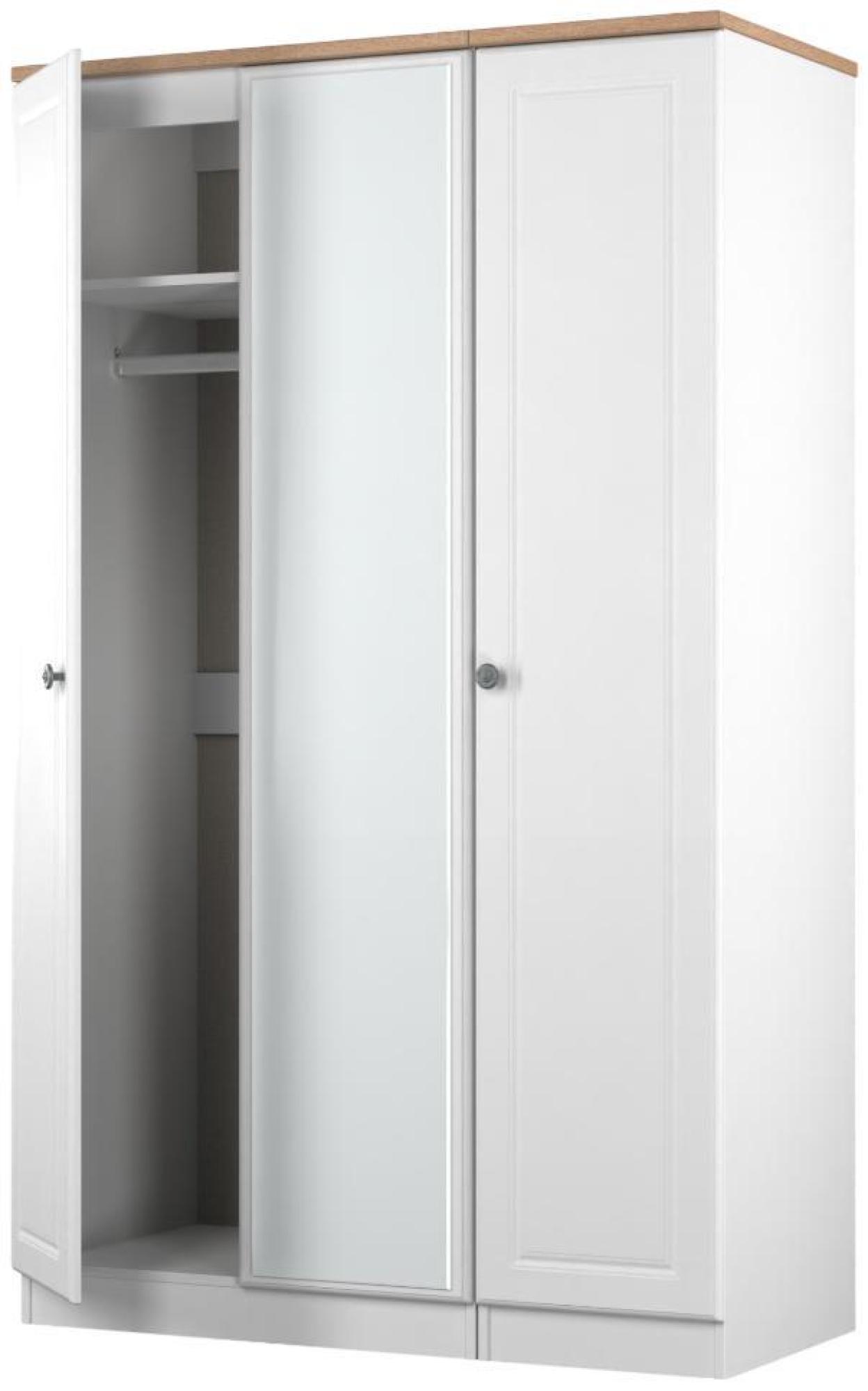 Product photograph of Norfolk White And Oak Effect 3 Door Triple Wardrobe - 1 Mirror from Choice Furniture Superstore.